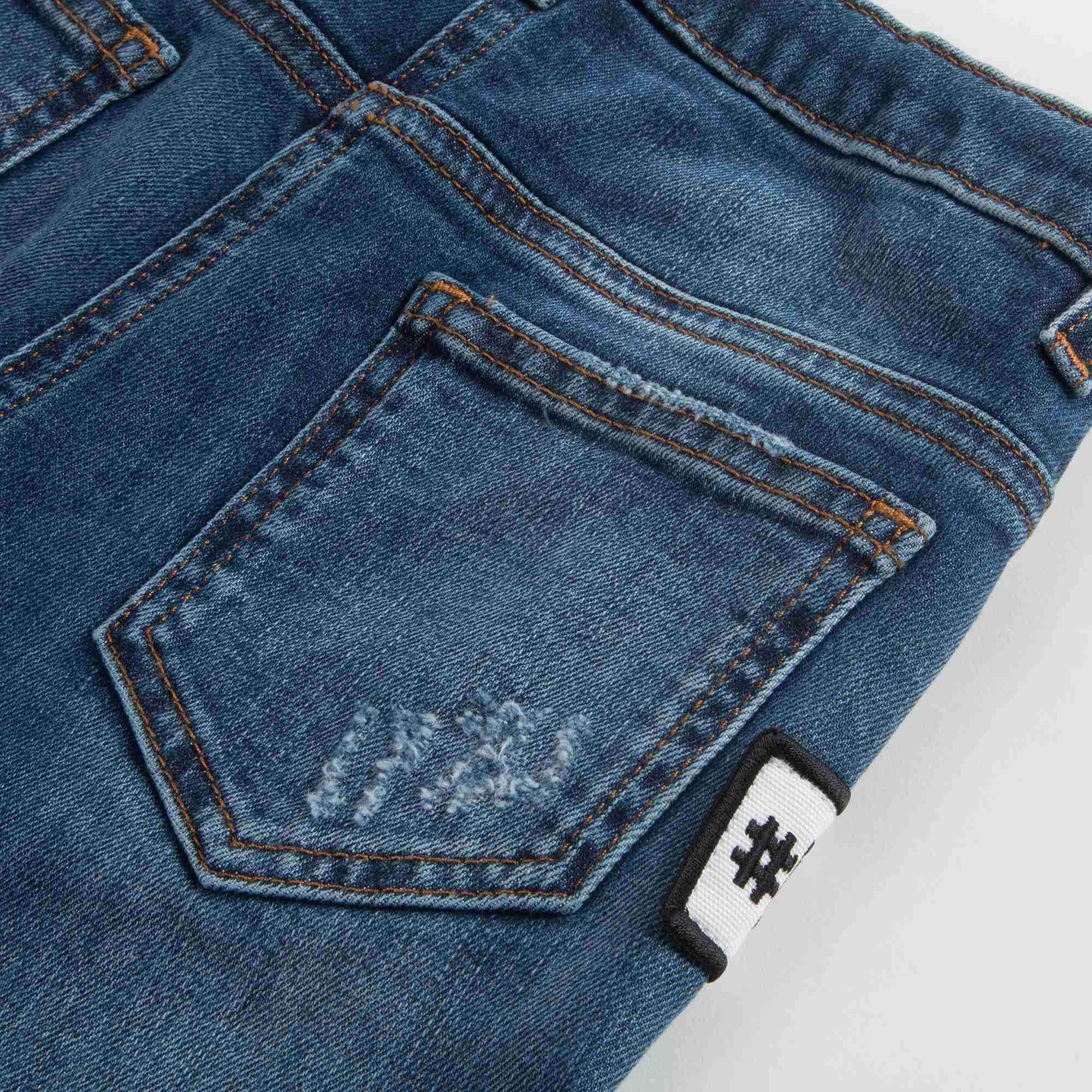 Girls Dark Blue Rose Embroidered Denim Trousers
