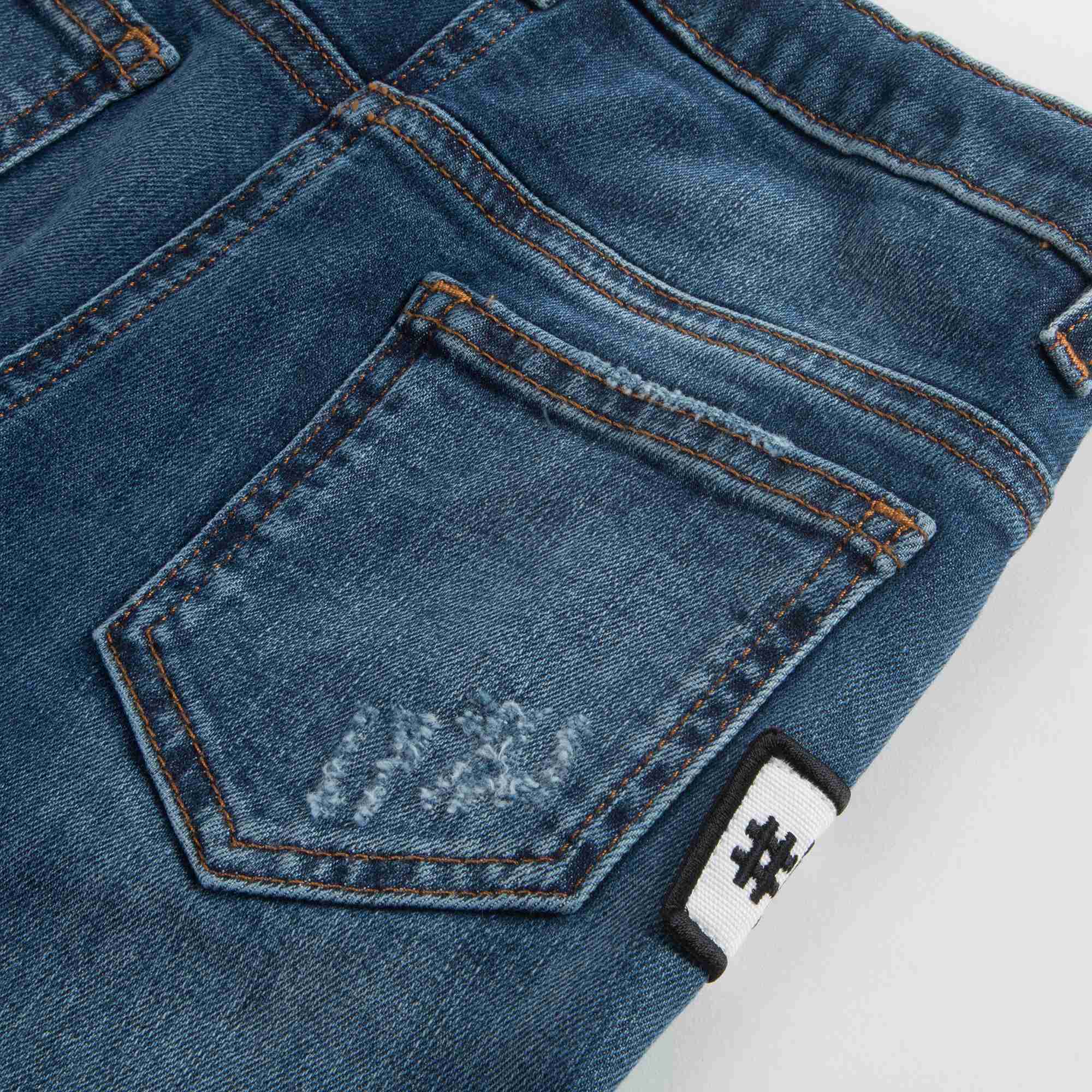 Girls Dark Blue Rose Embroidered Denim Trousers