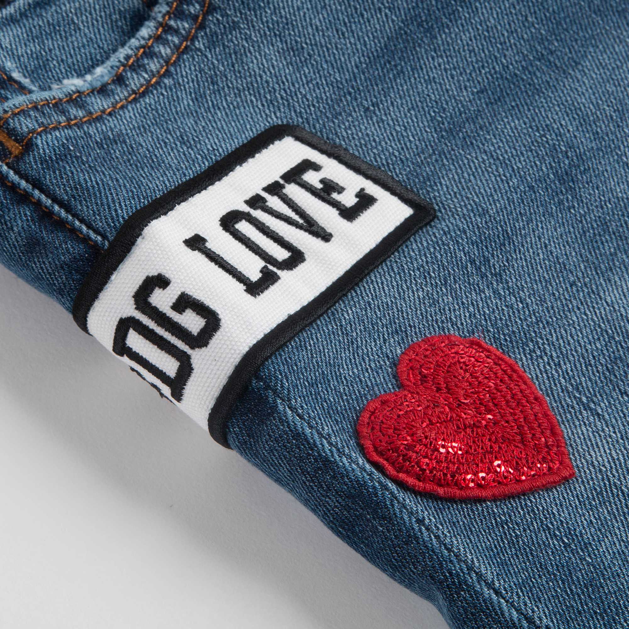 Girls Dark Blue Rose Embroidered Denim Trousers