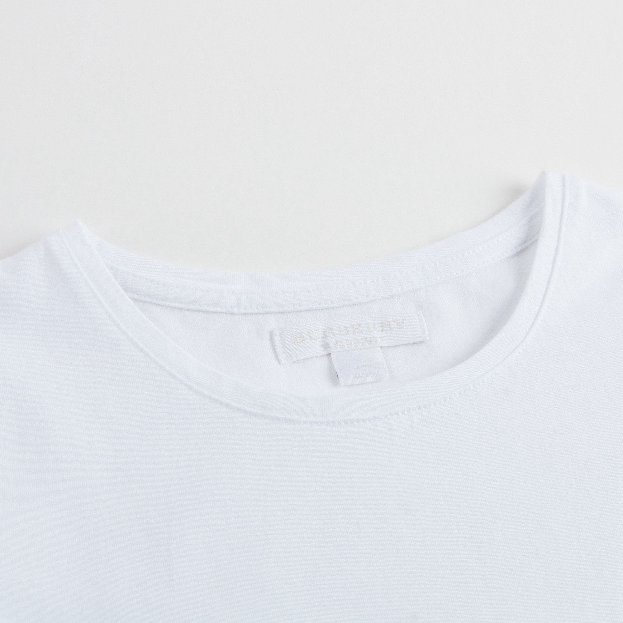 Girls White Cotton T-shirt With Check Trim