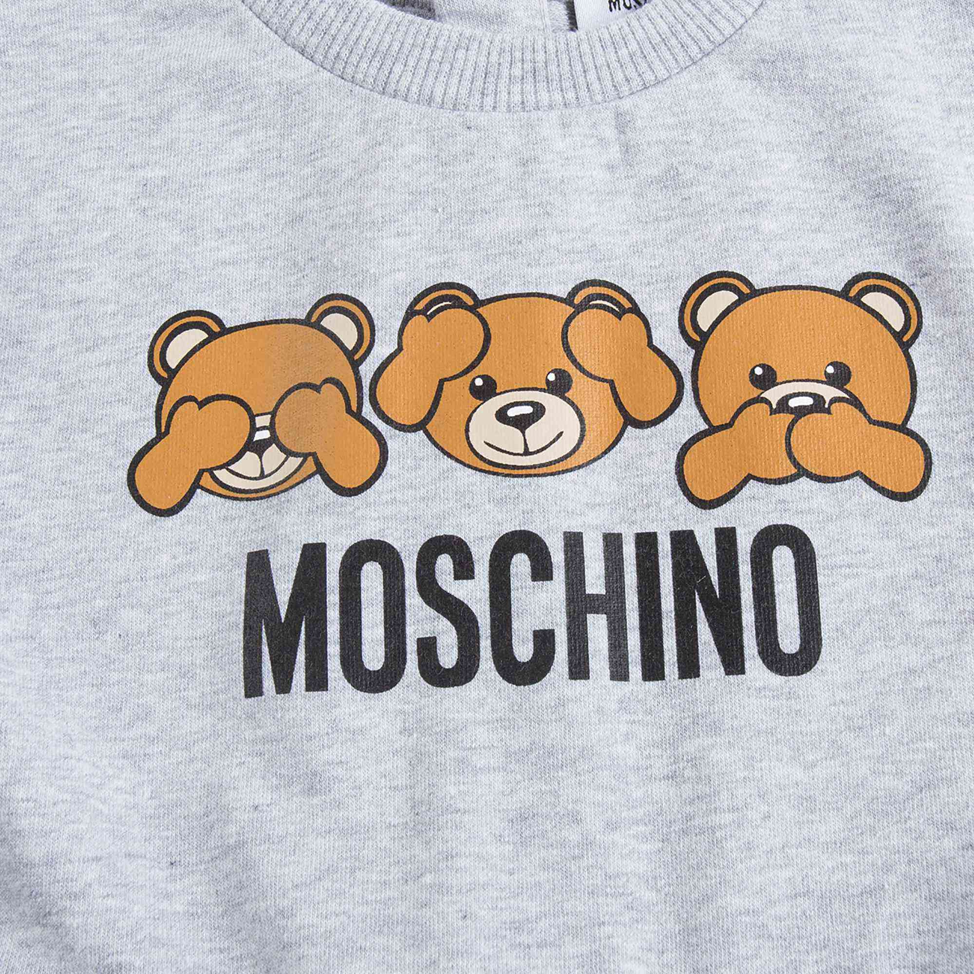Girls Melange Grey Cotton Teddy Bear Dress