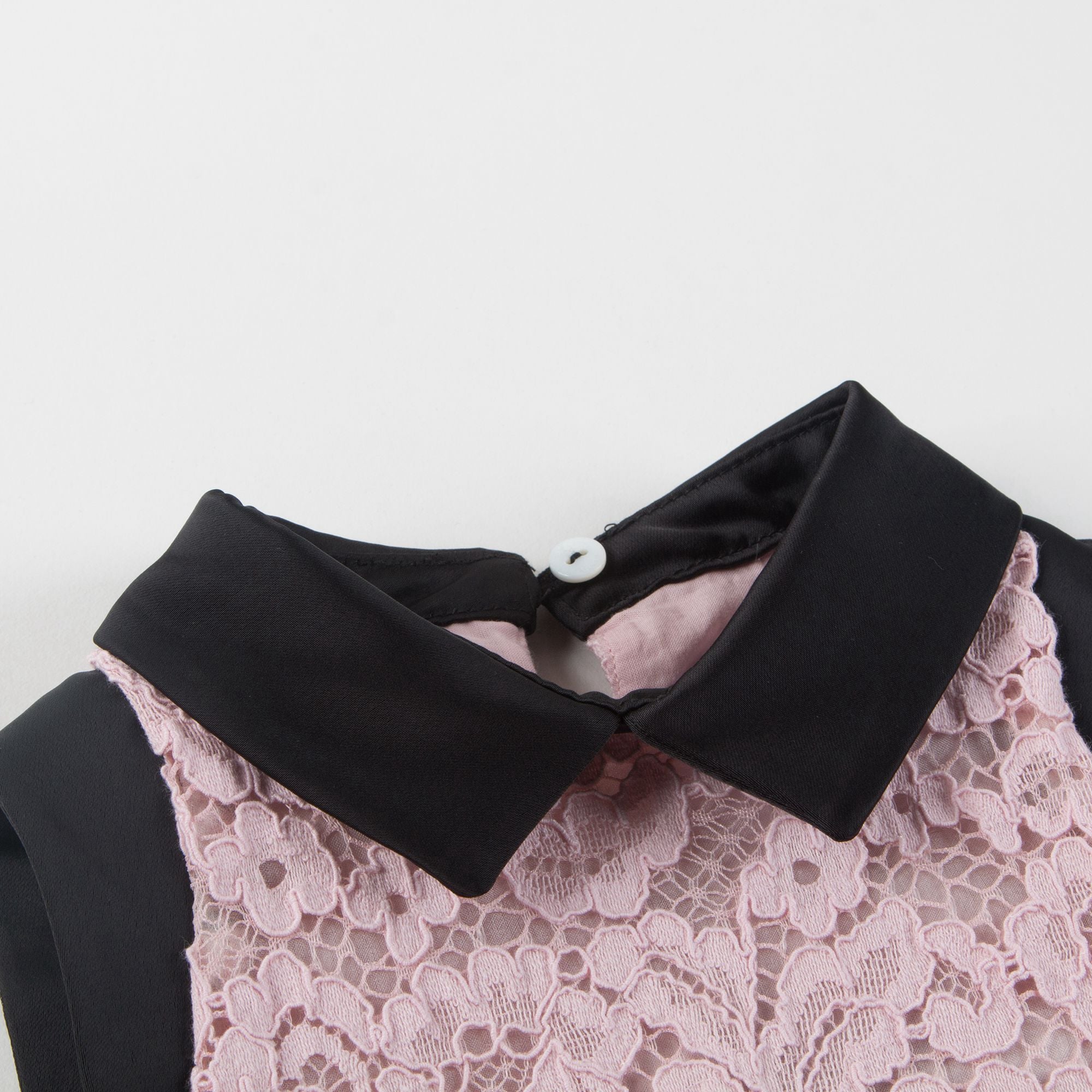 Girls Pink Black Collar Cotton Dress
