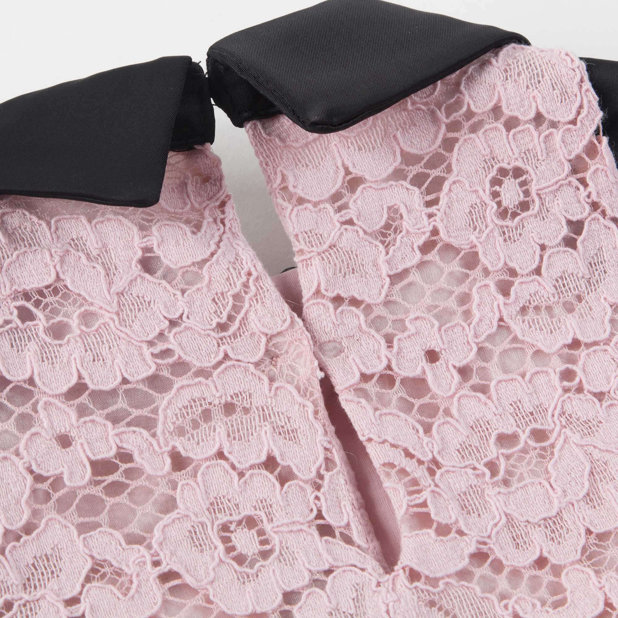 Girls Pink Black Collar Cotton Dress