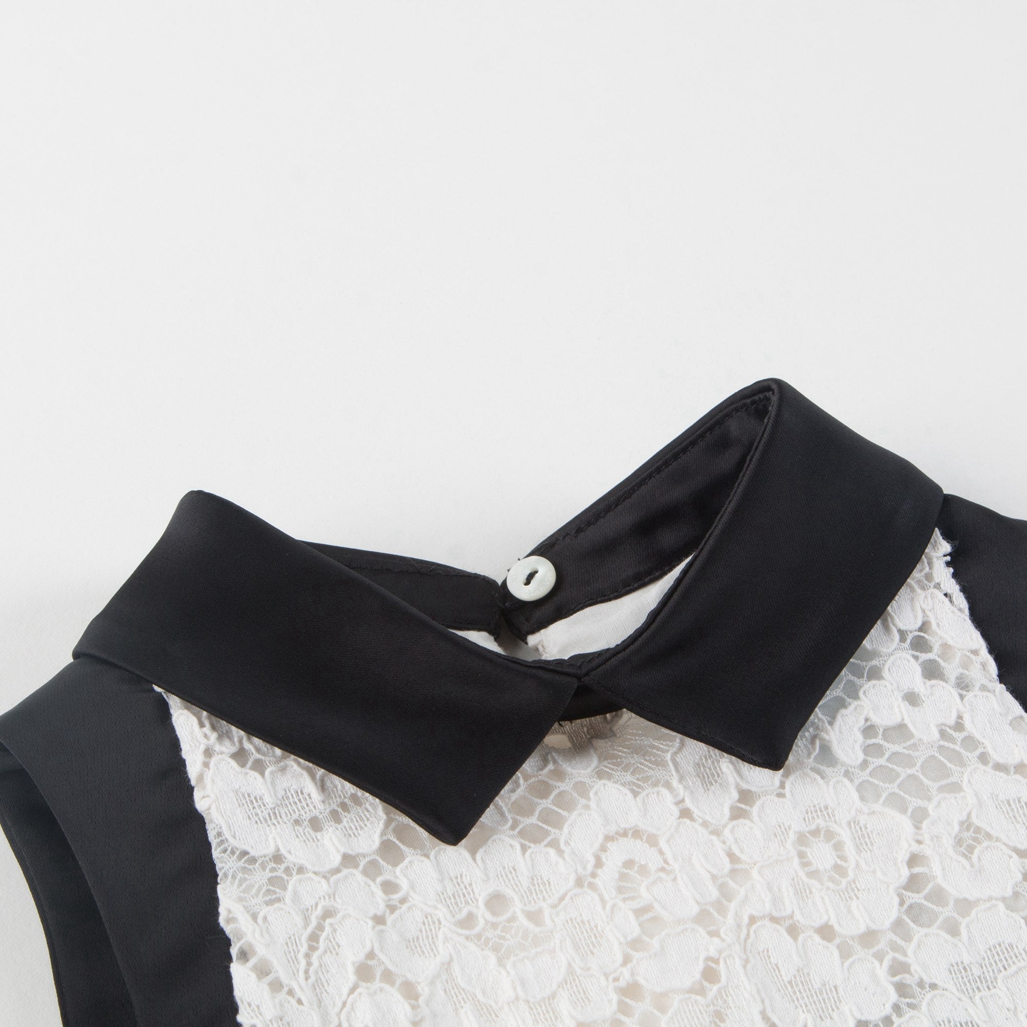 Girls White Black Collar Cotton Dress