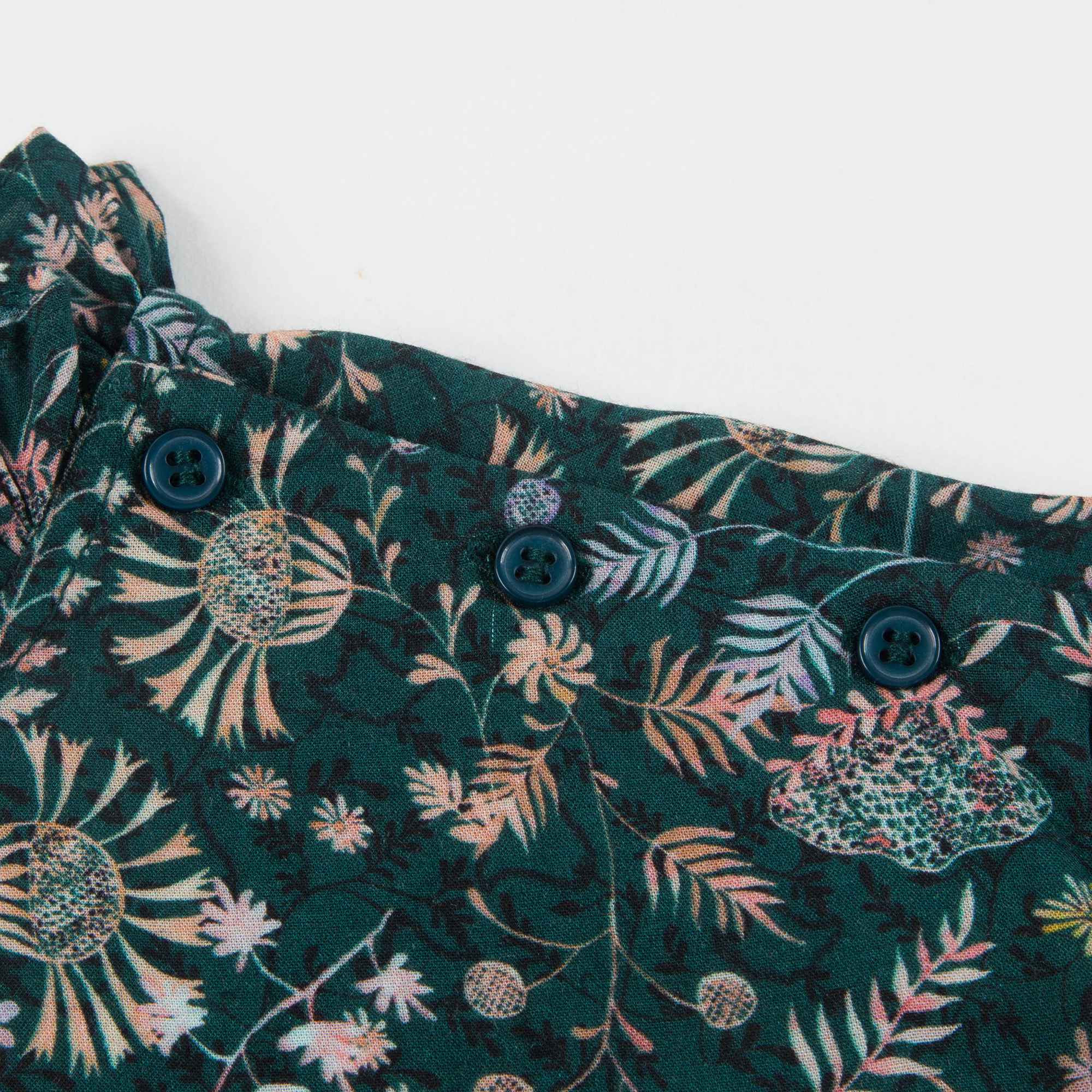 Girls Dark Green Printed Blouse