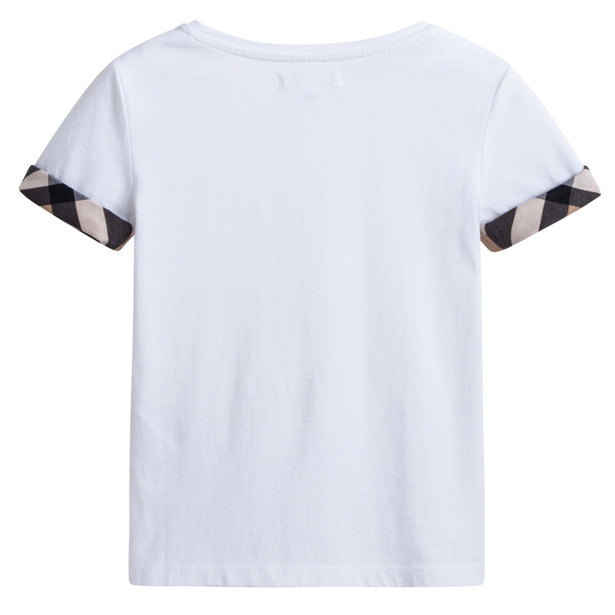 Girls White Cotton T-shirt With Check Trim