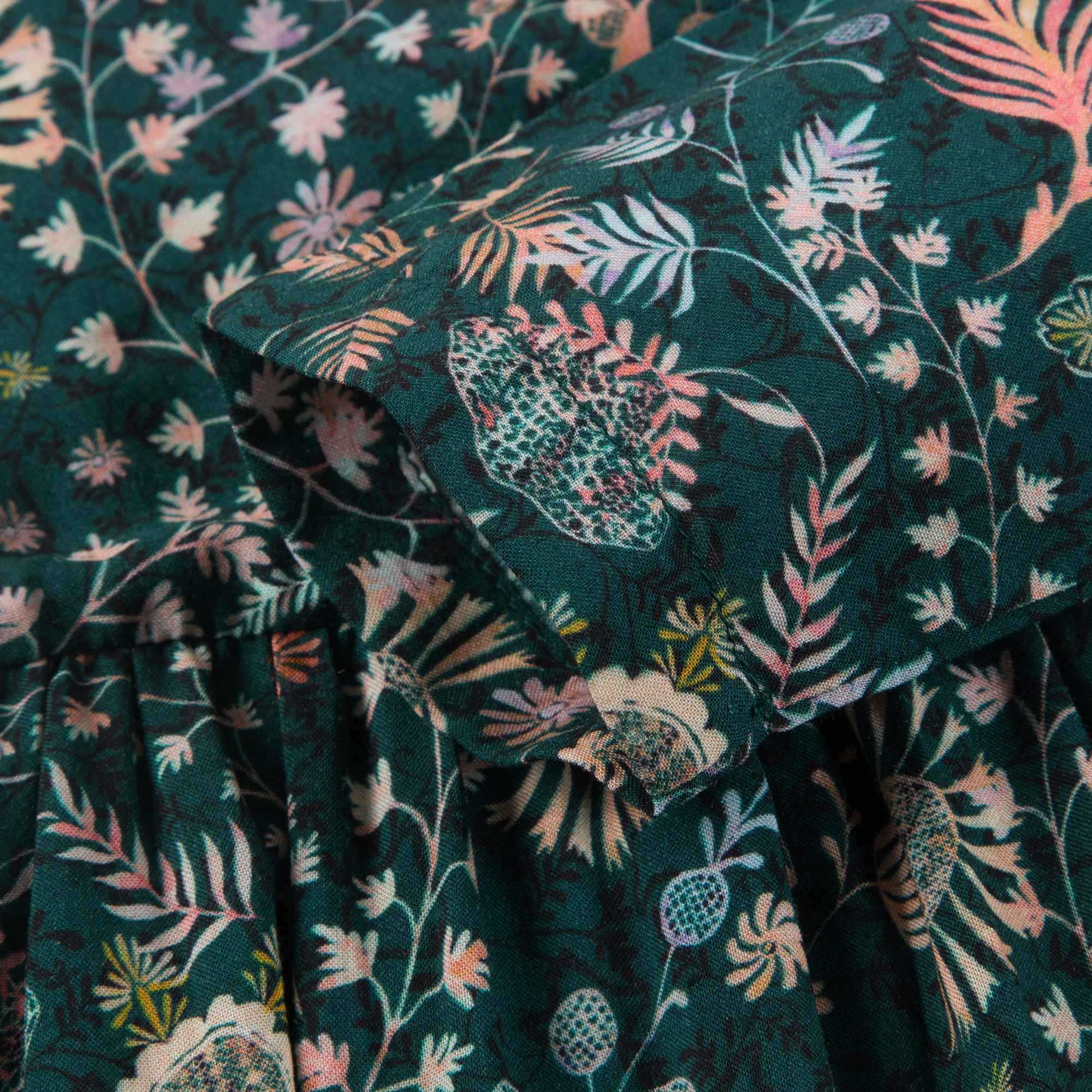 Baby Girls Dark Green Printed Dress