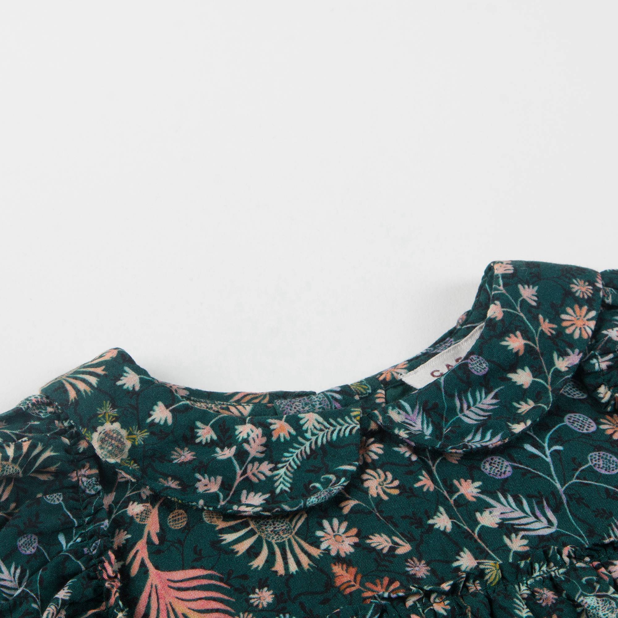 Girls Dark Green Printed Dresse