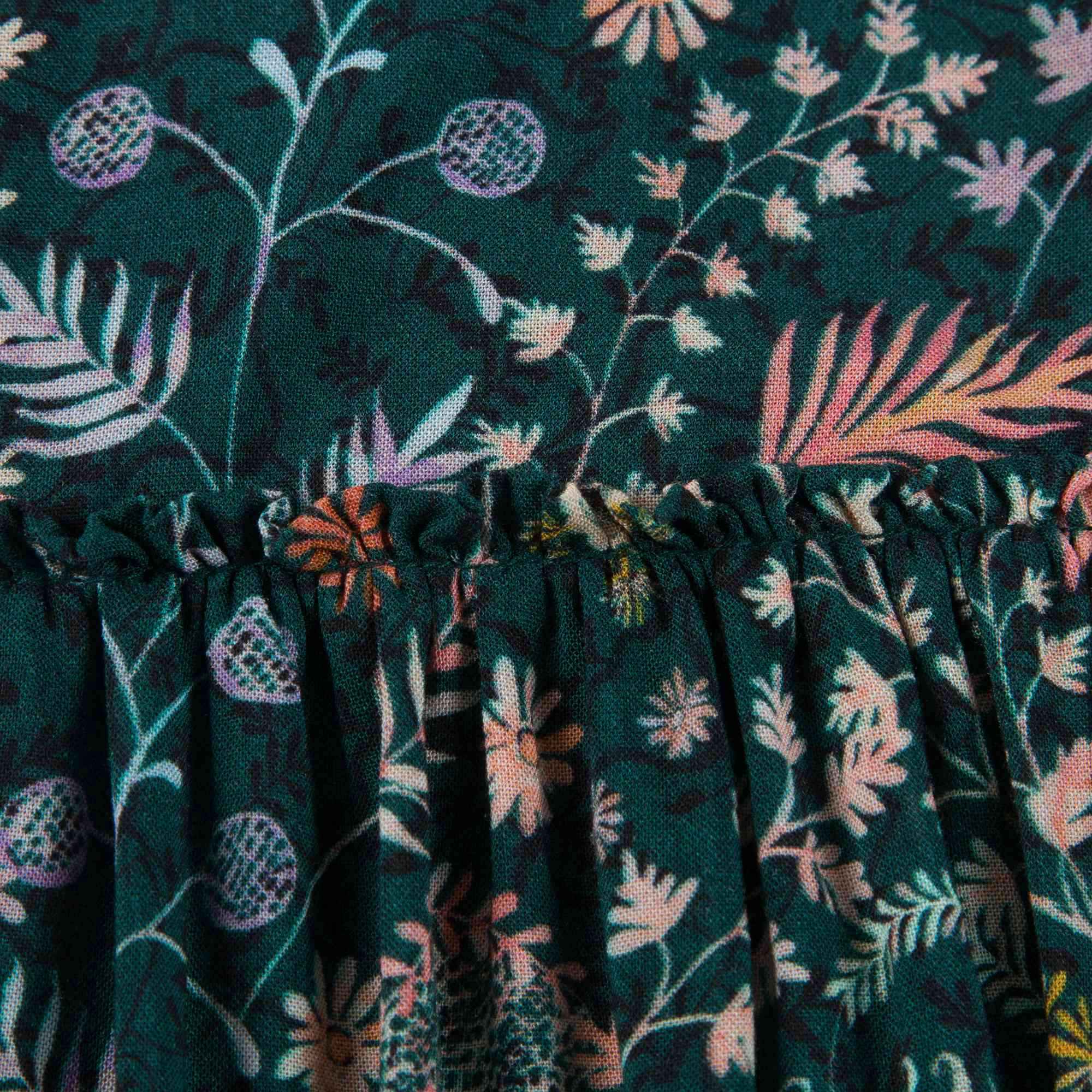 Girls Dark Green Printed Dresse