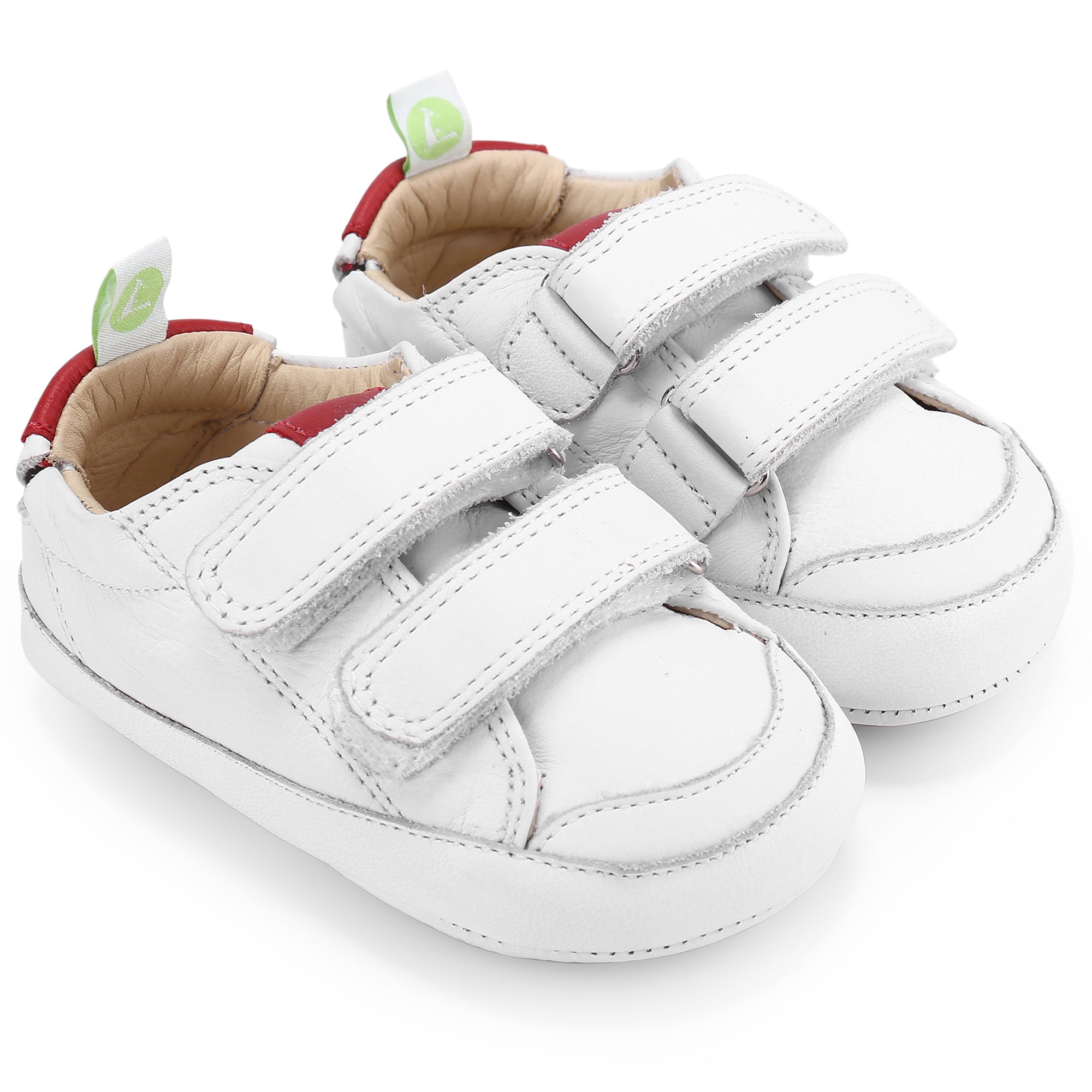 Baby White & Red Leather Trainers