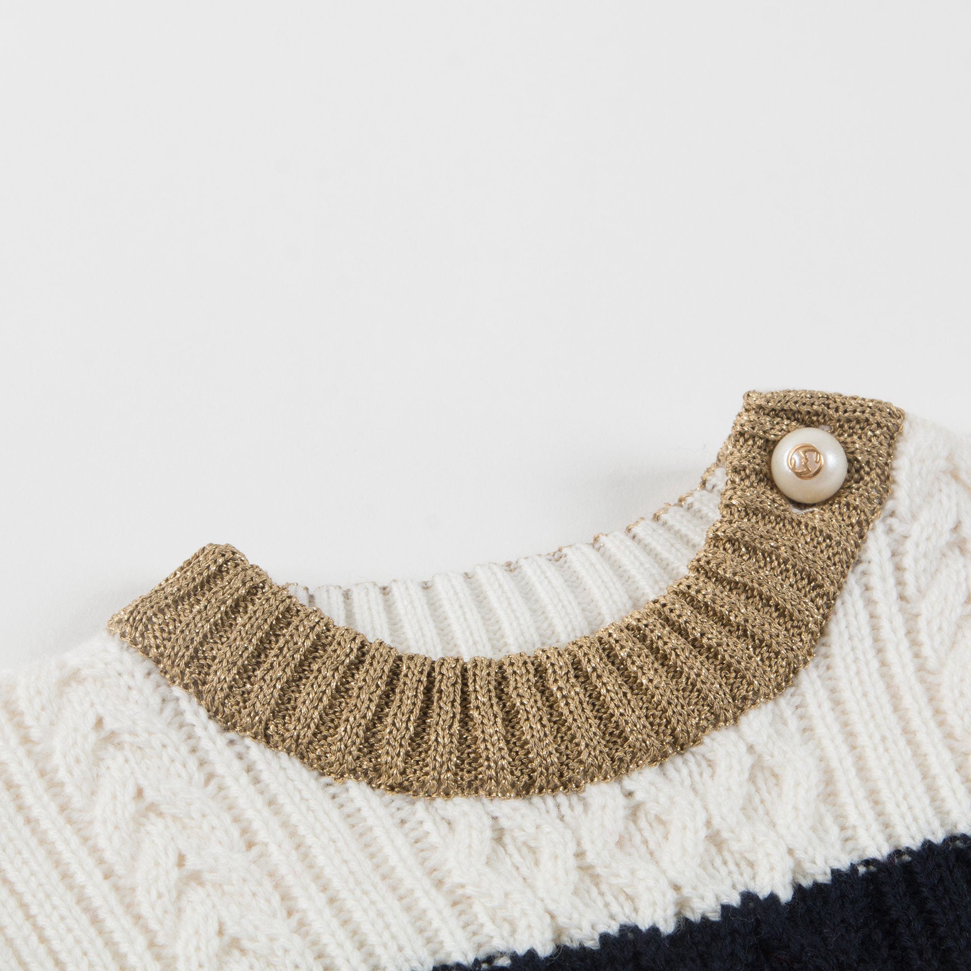 Baby Girls White Striped  Wool Sweater