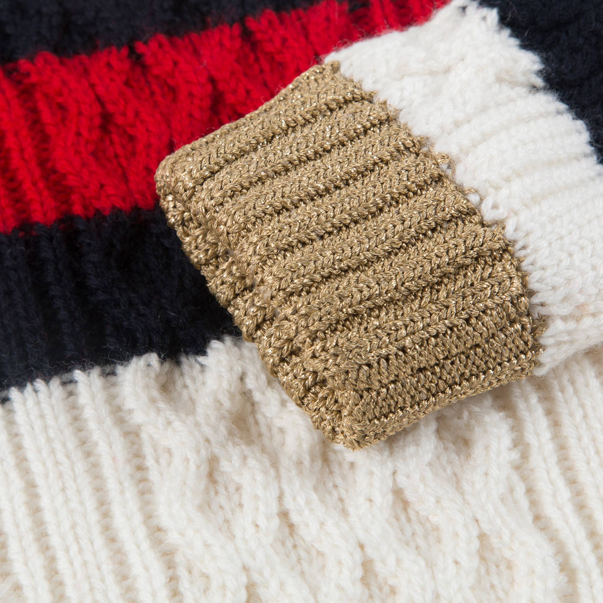Baby Girls White Striped  Wool Sweater
