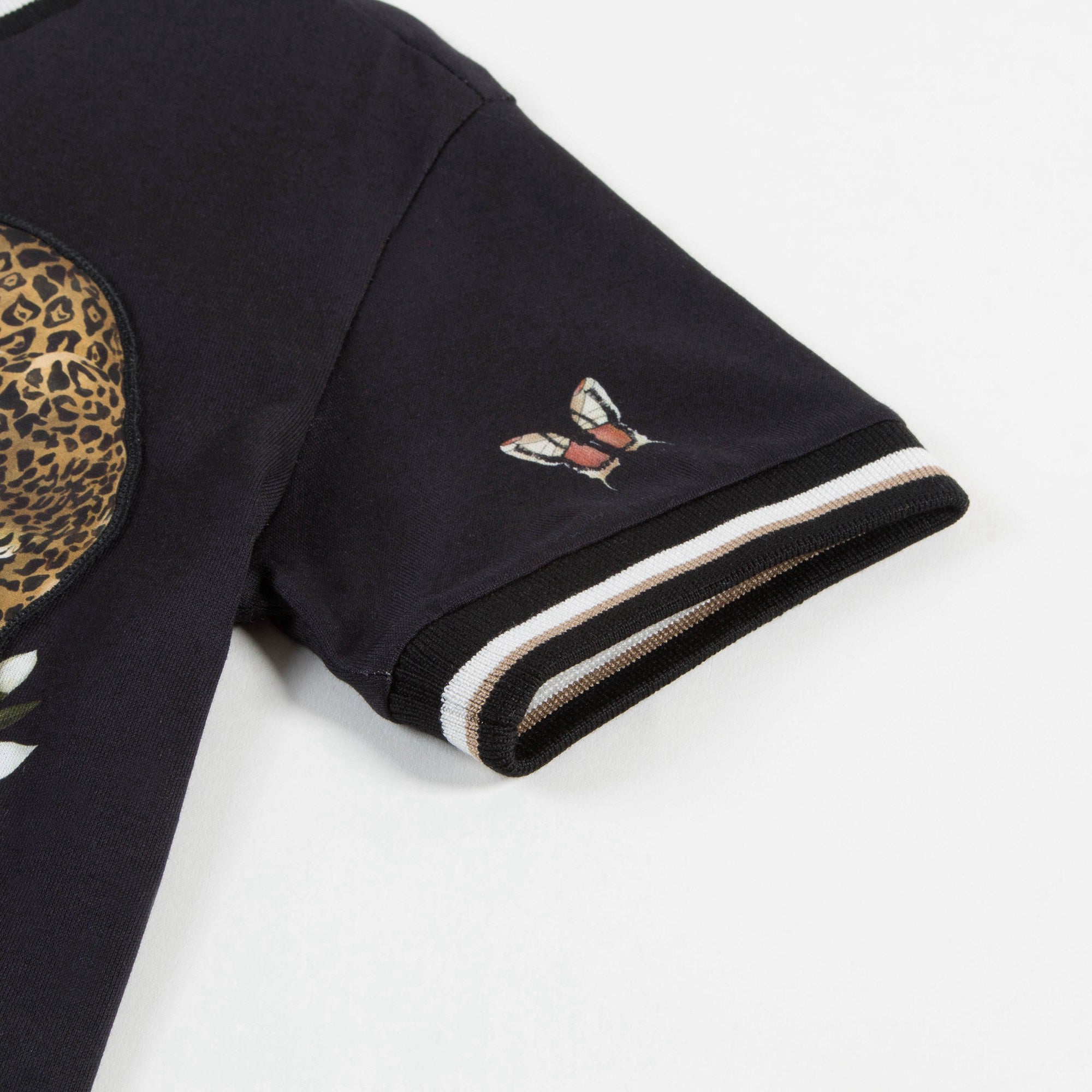 Boys Black "Leopard  Printed" Cotton T-shirt