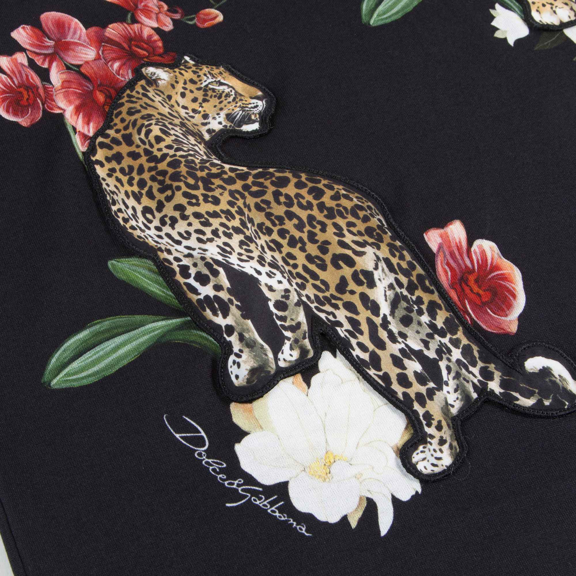 Boys Black "Leopard  Printed" Cotton T-shirt