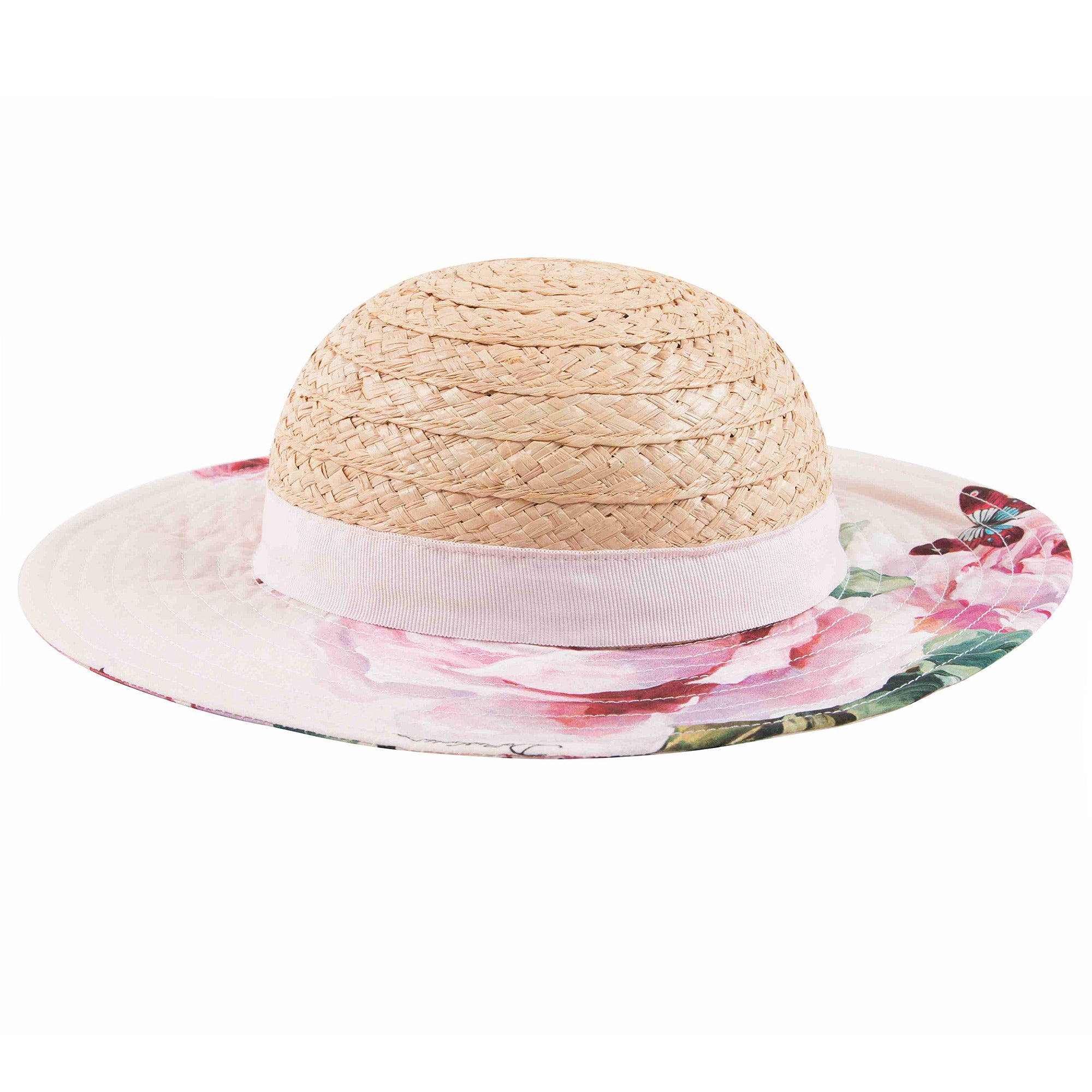 Girls Pink Flower Weave Hat