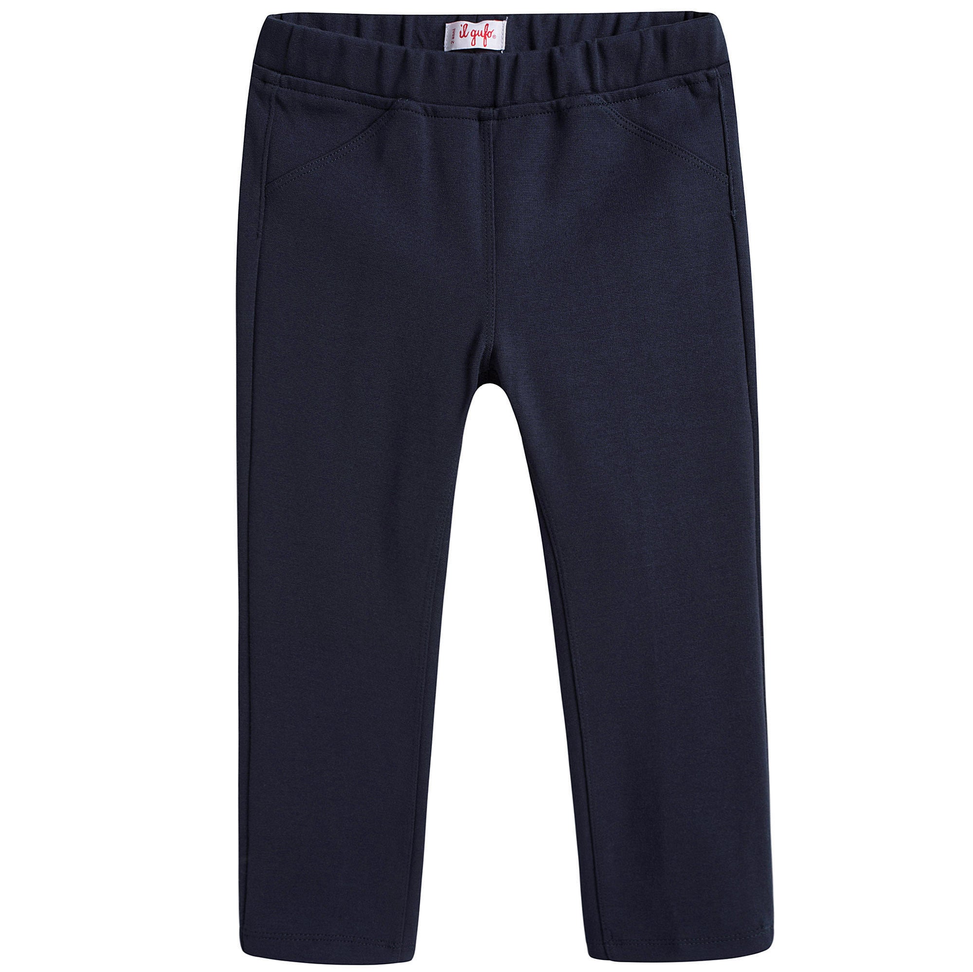 Girls Navy Blue Cotton Slim Fit Trousers