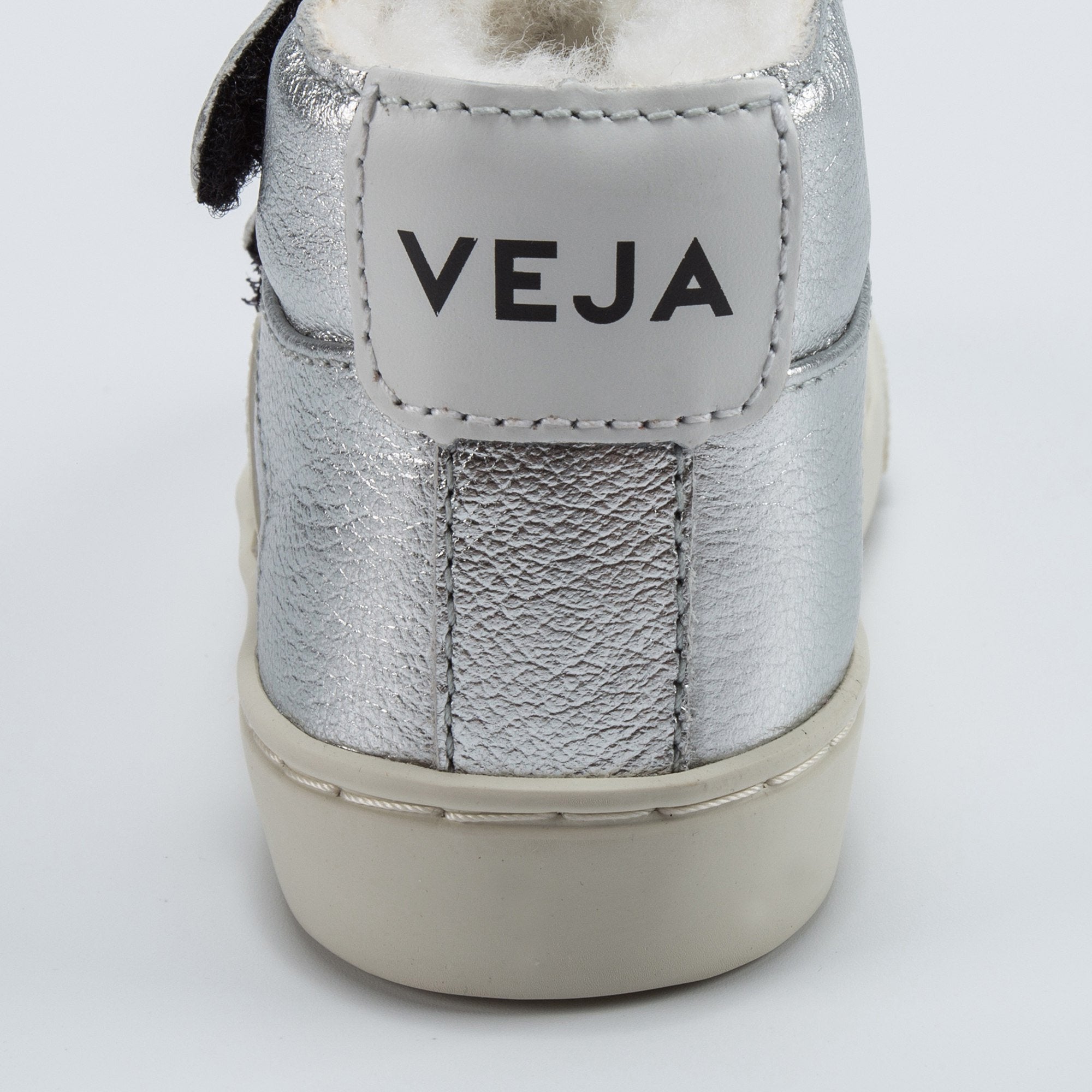 Baby Silver Leather Velcro With White "V" Shoes