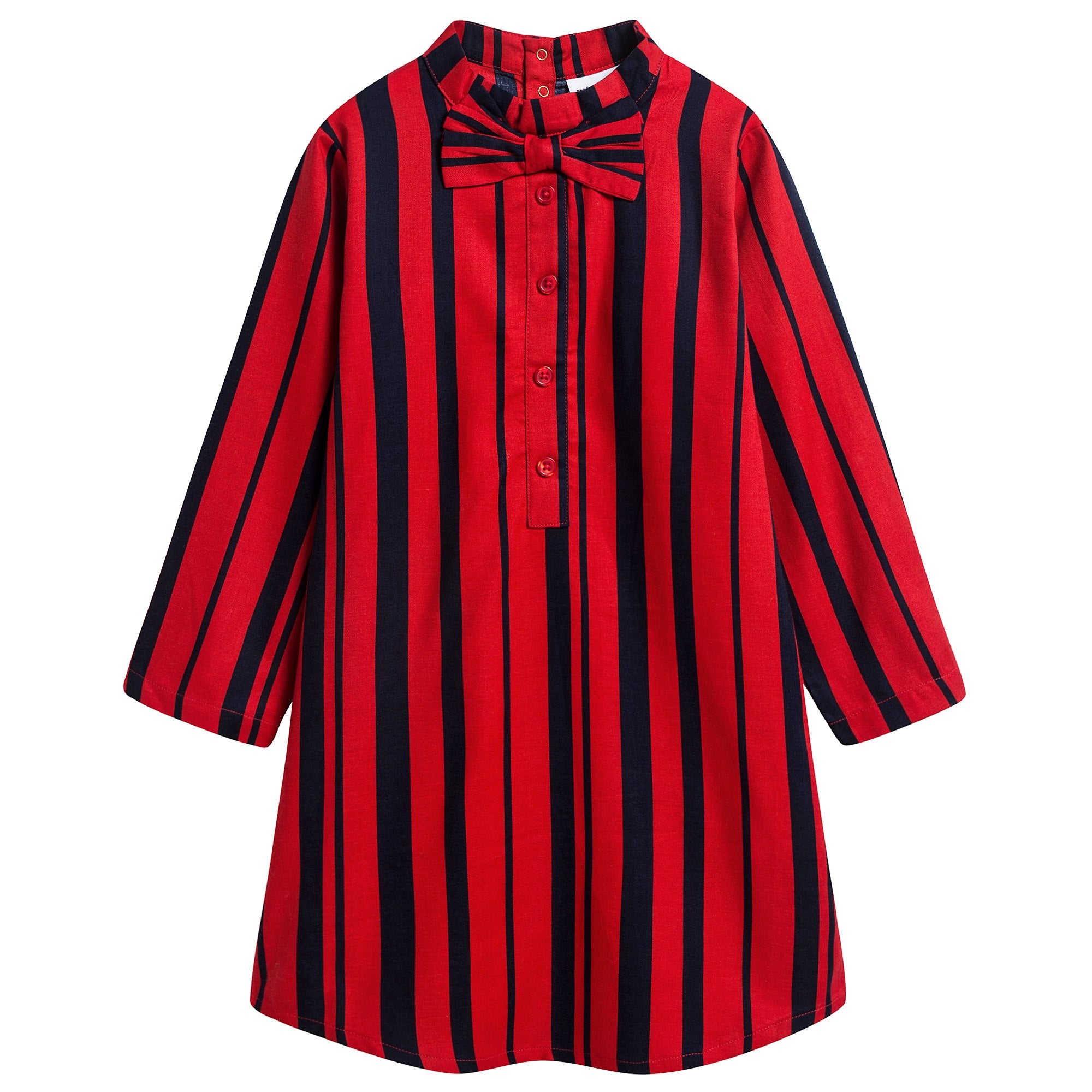 Girls Red Odd Stripe  Bow Organic  Cotton Dress