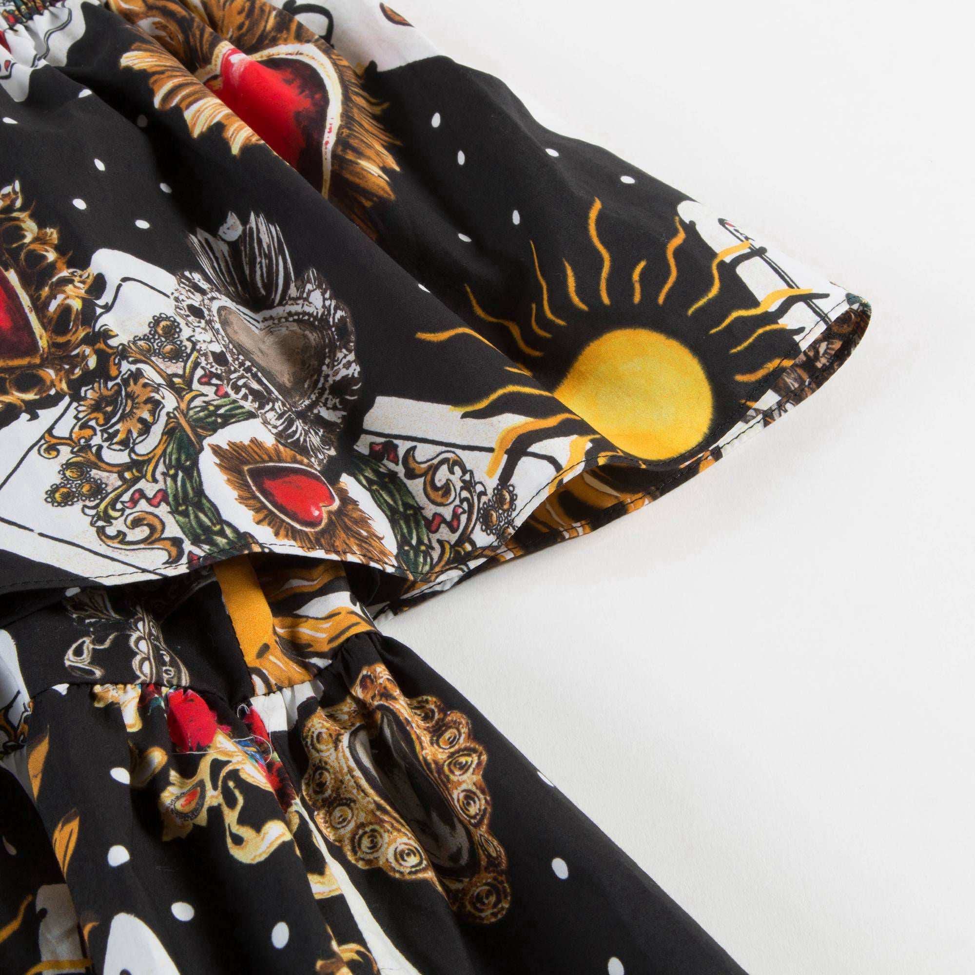 Girls   Black   “Poker  Printed”   Cotton   Dress