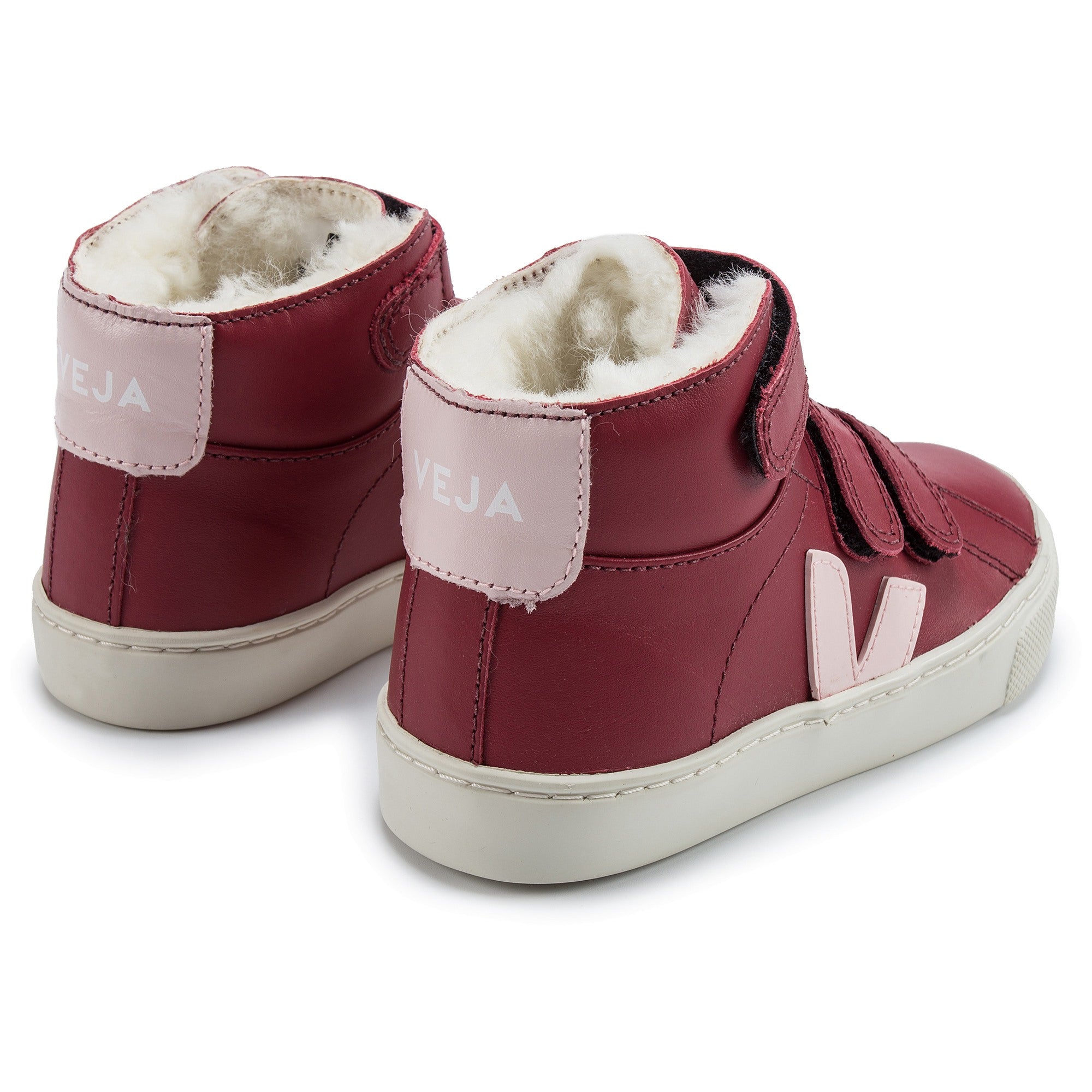 Girls & Boys Red Leather Velcro High Top Shoes