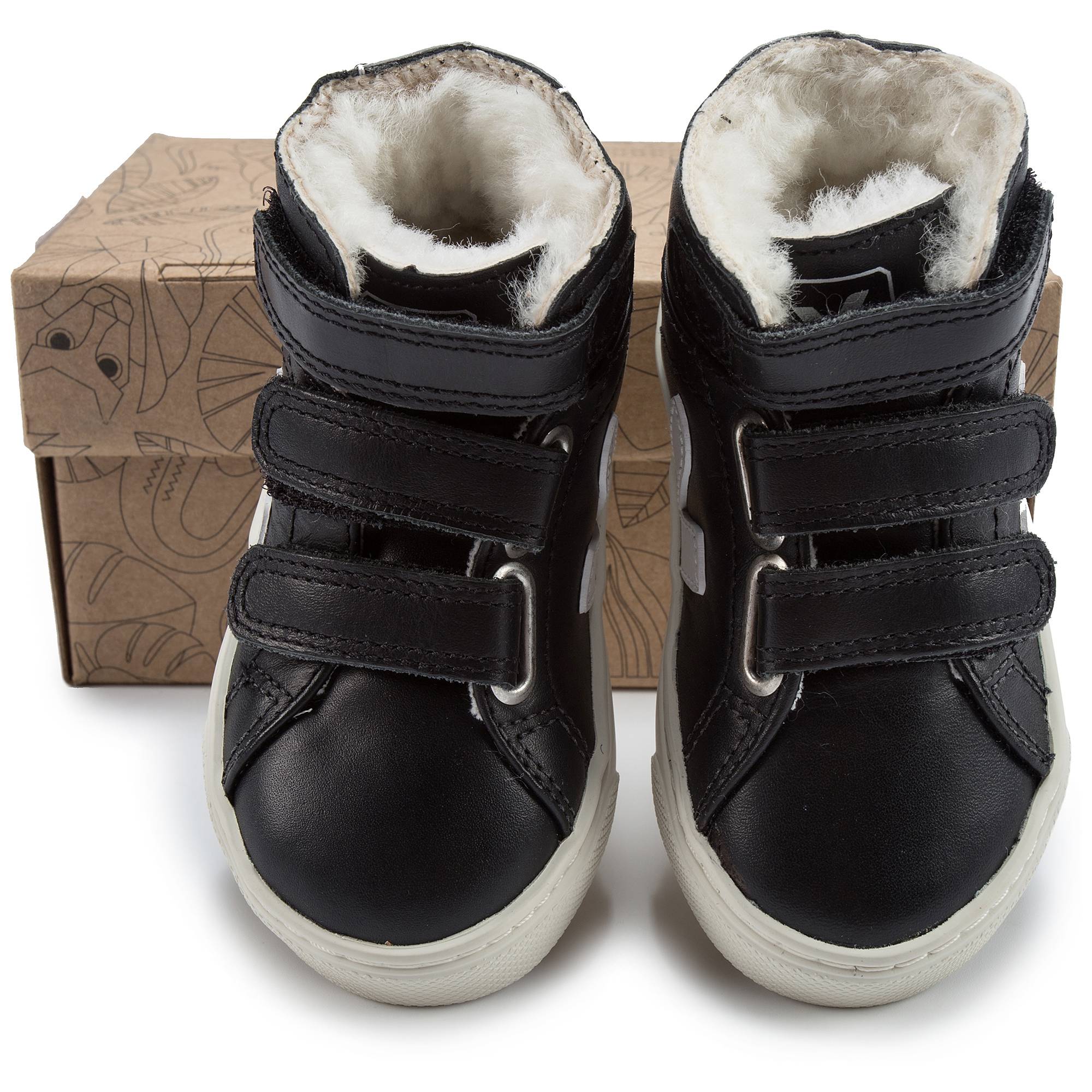 Baby Black Leather Velcro High Top Shoes