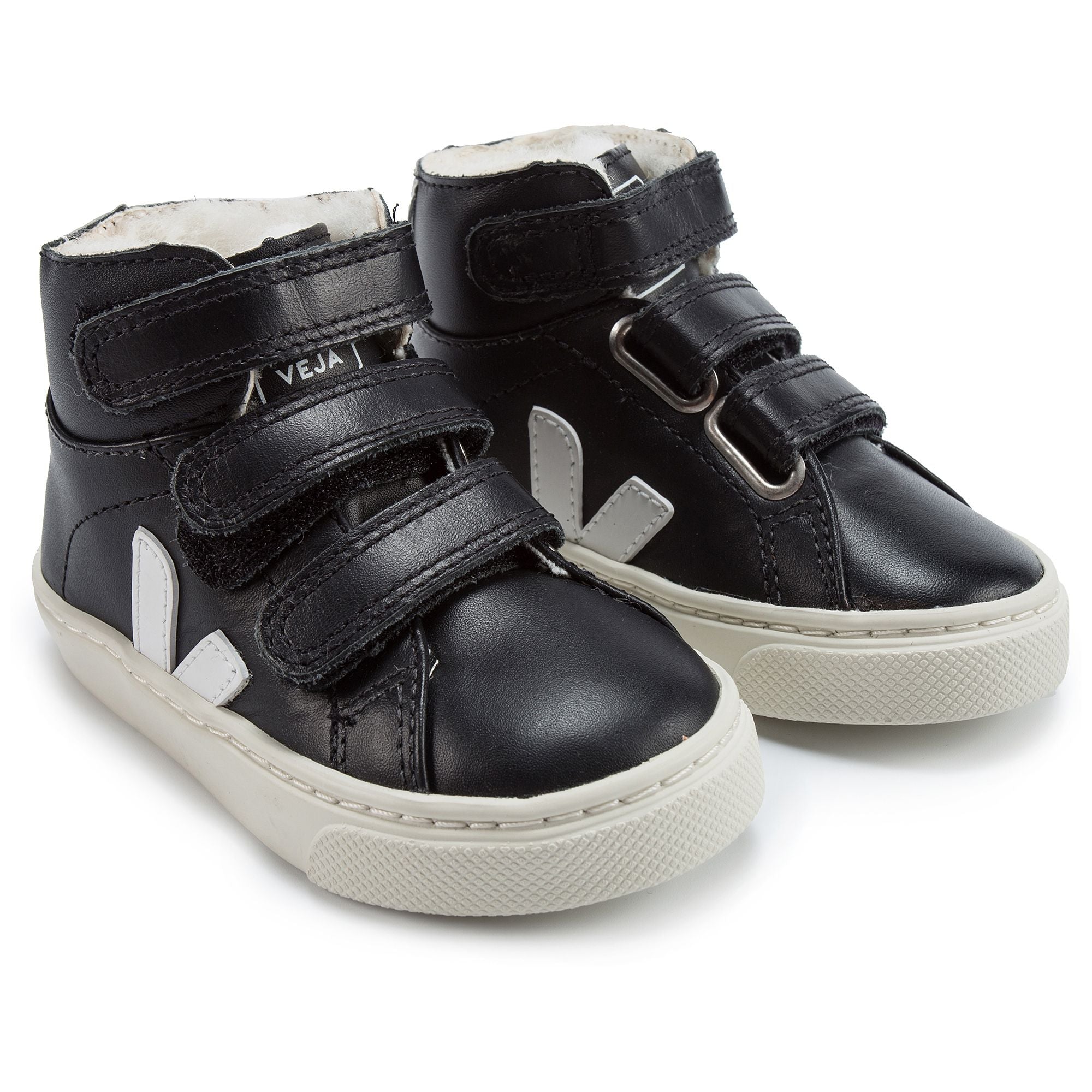 Baby Black Leather Velcro High Top Shoes