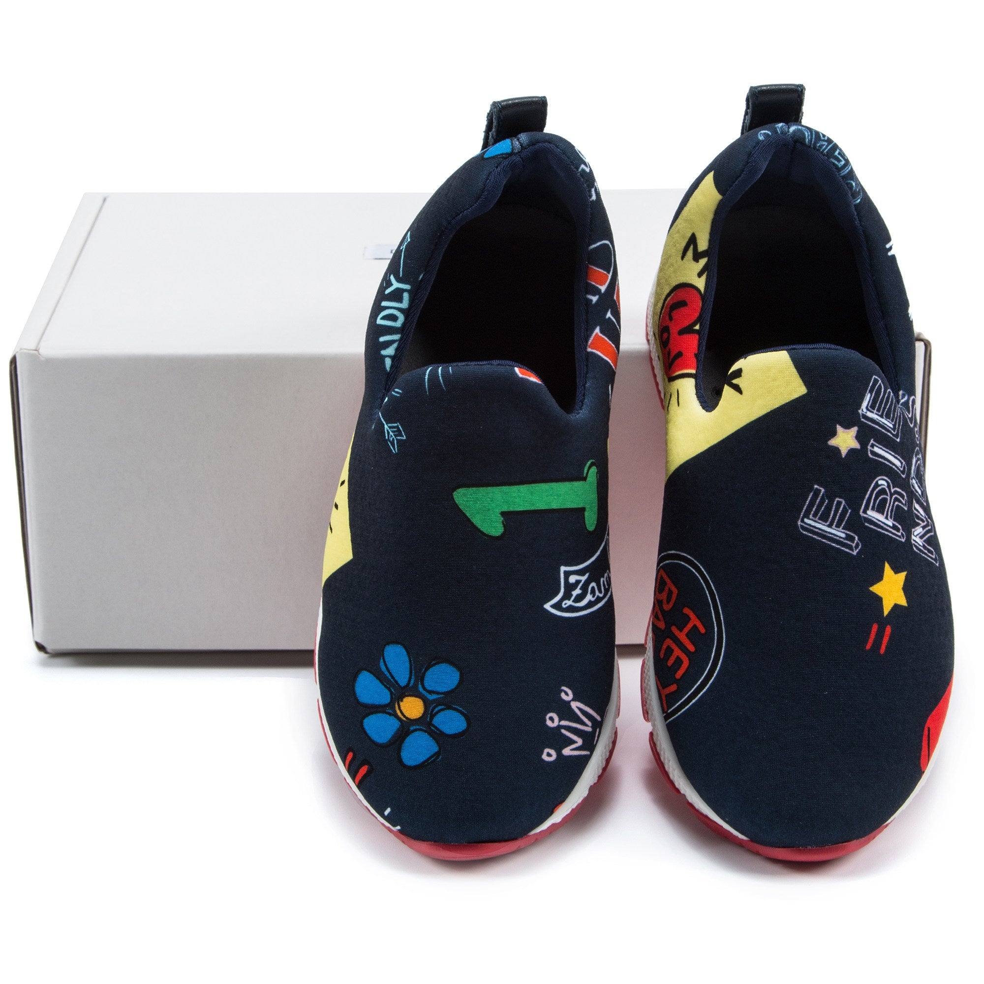 Girls Black Printed Shoes