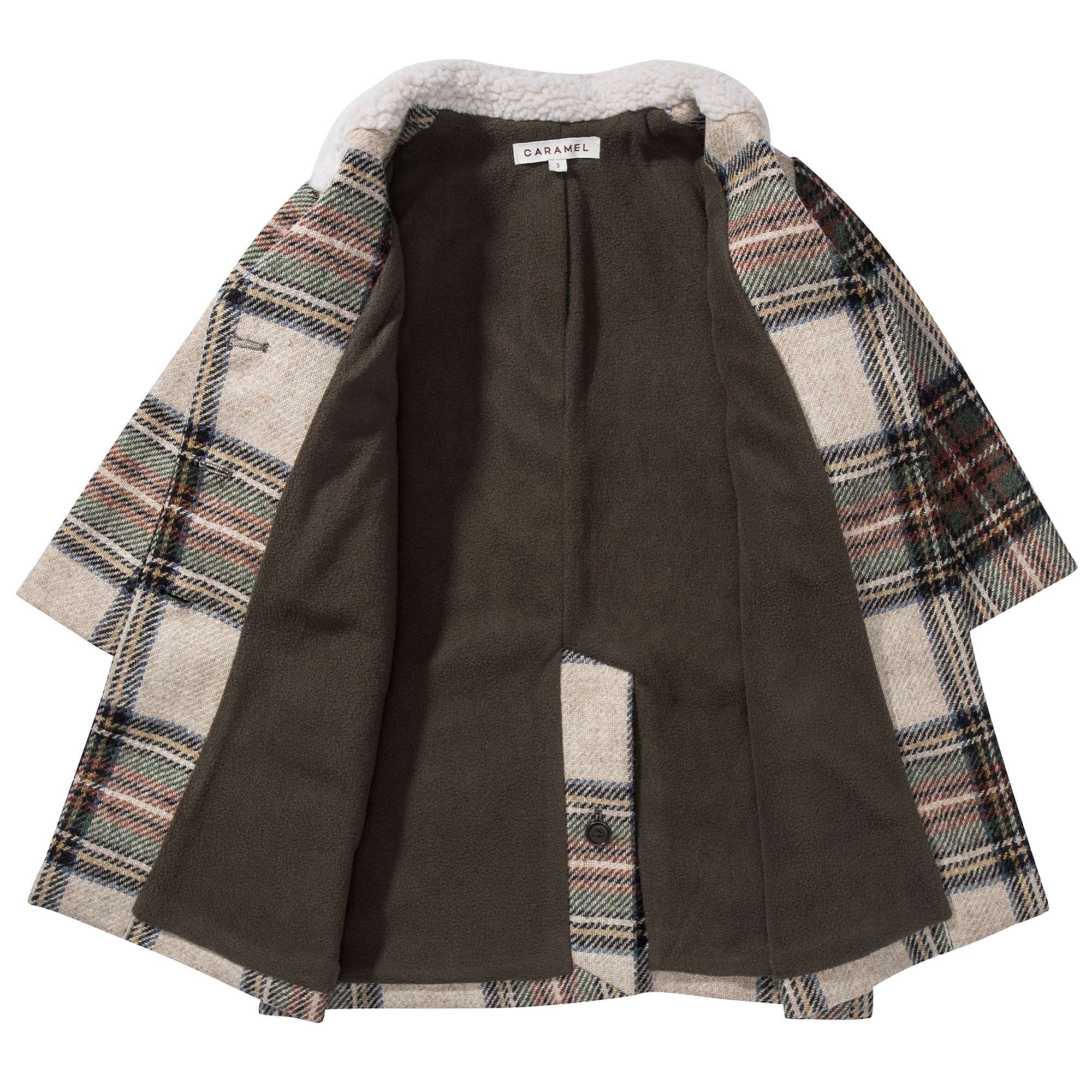 Girls Beige Check Wool Coat