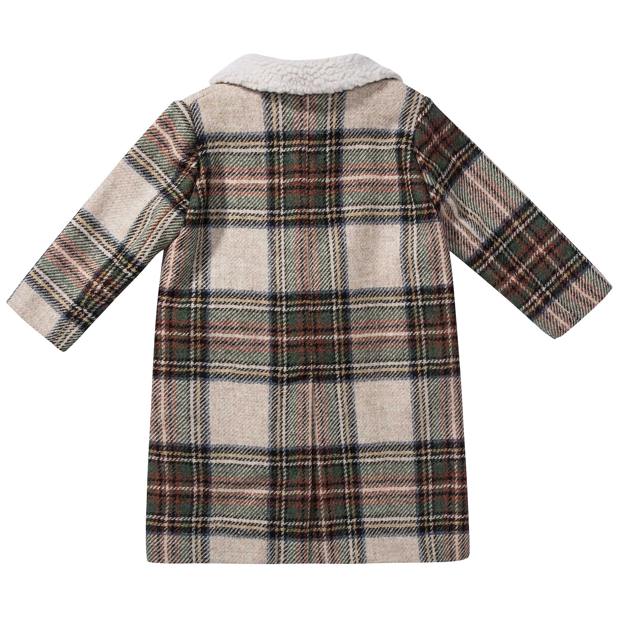 Girls Beige Check Wool Coat