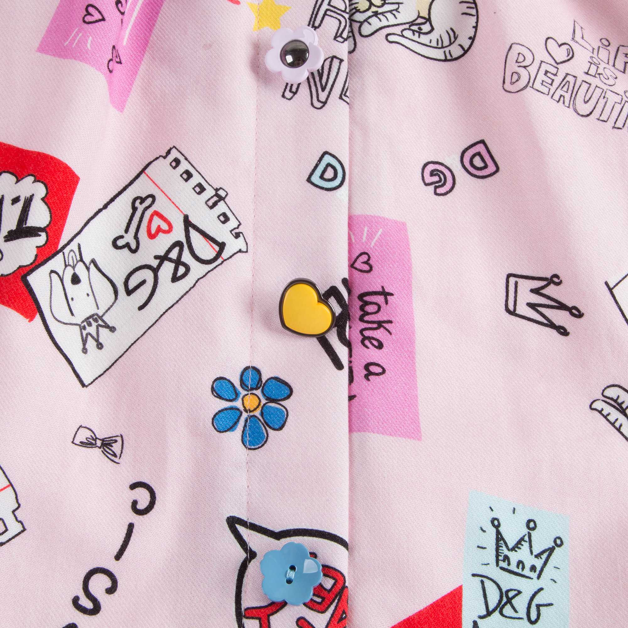 Girls Pink Printed Cotton Dress