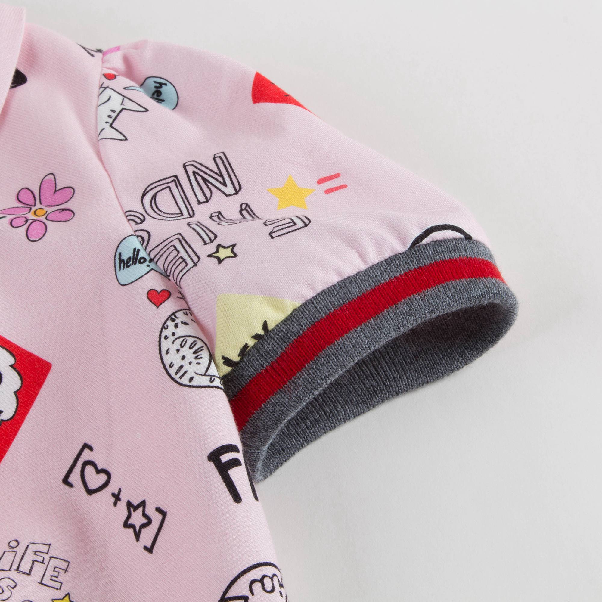 Girls Pink Printed Cotton Dress