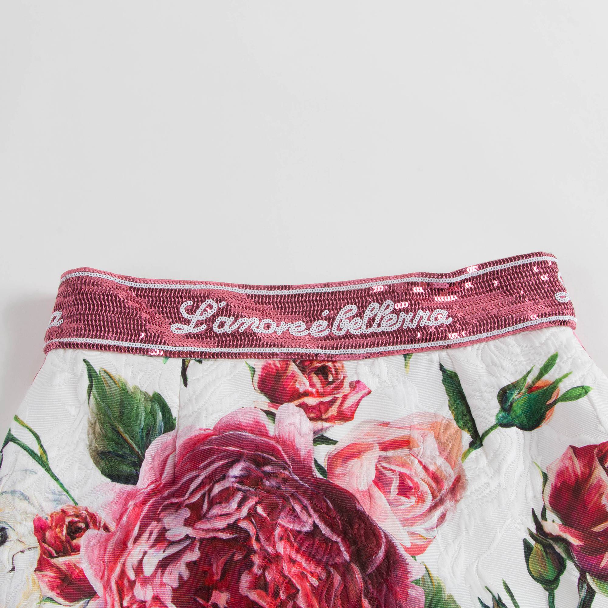 Girls White & Rose Flower Cotton Skirt