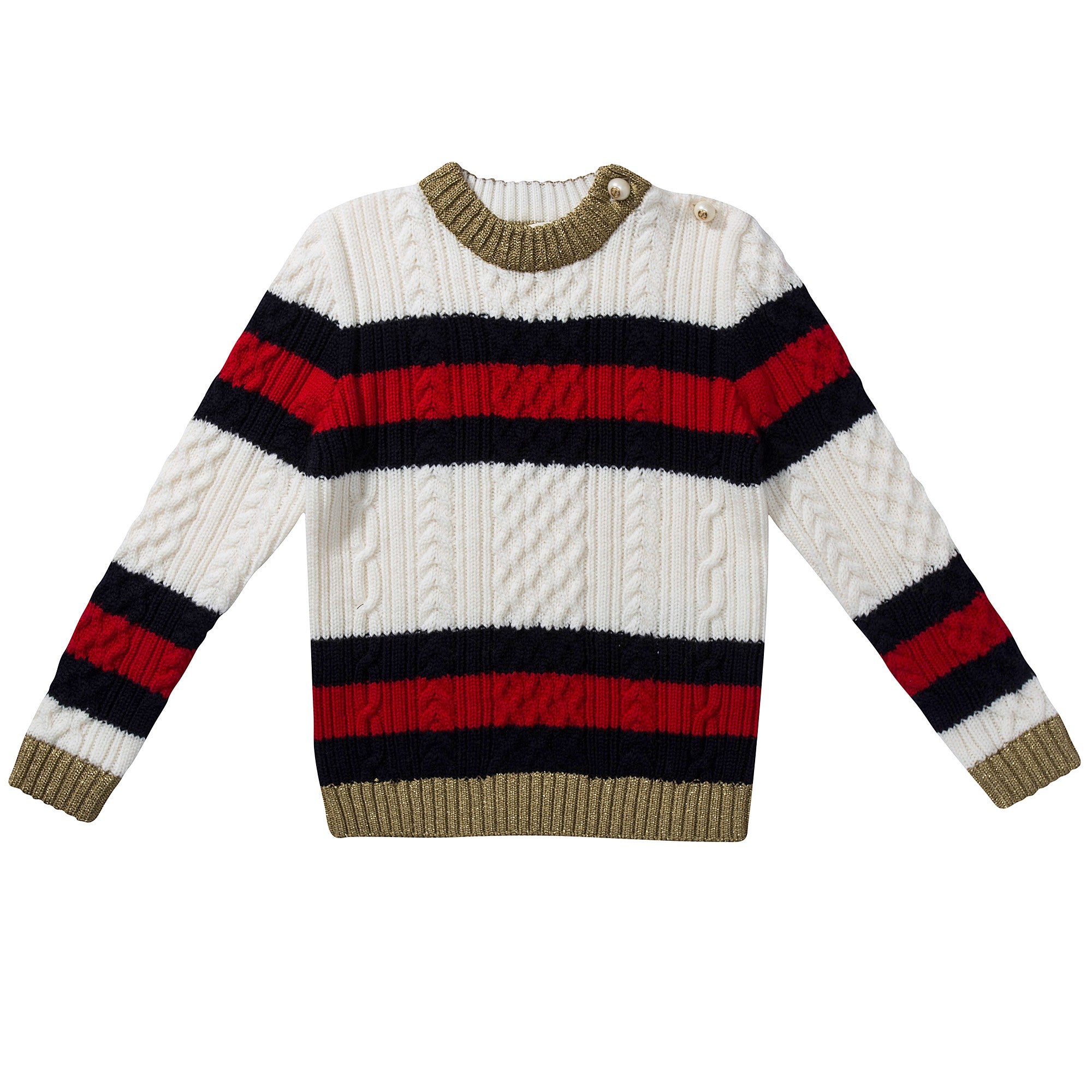 Baby Girls White Striped  Wool Sweater