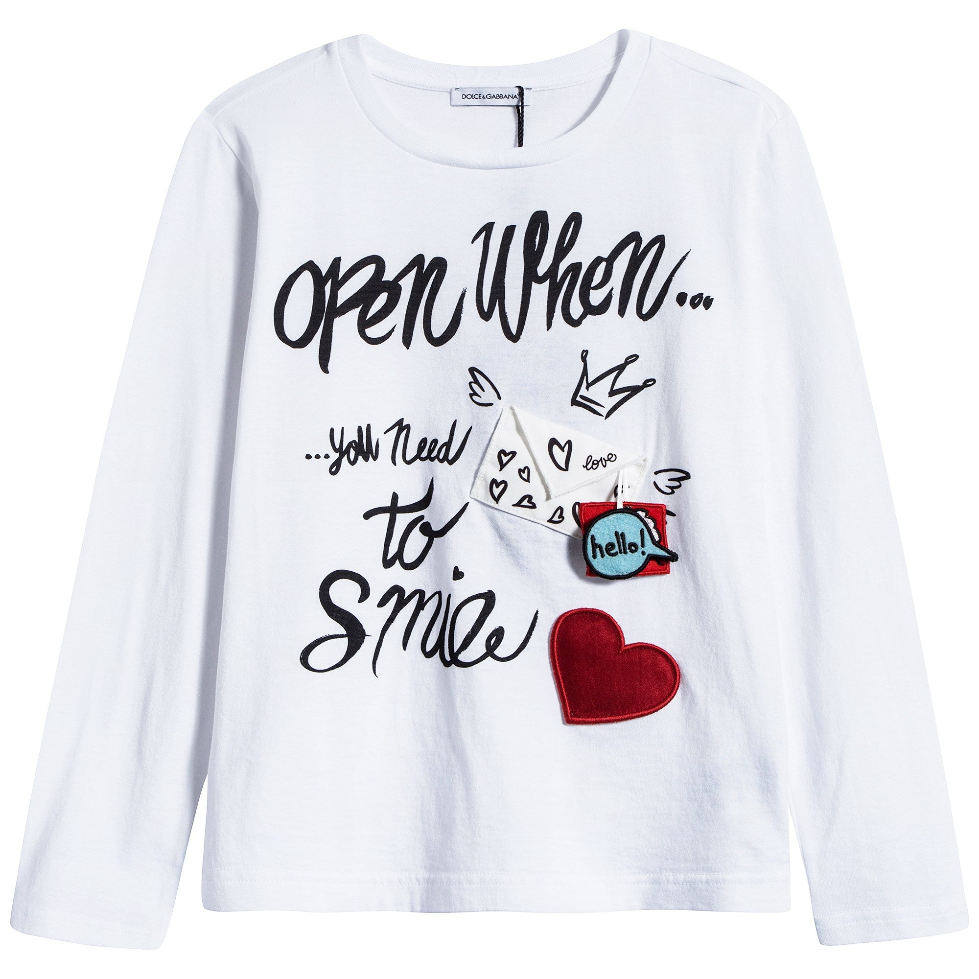 Girls White Printed Cotton T-shirt