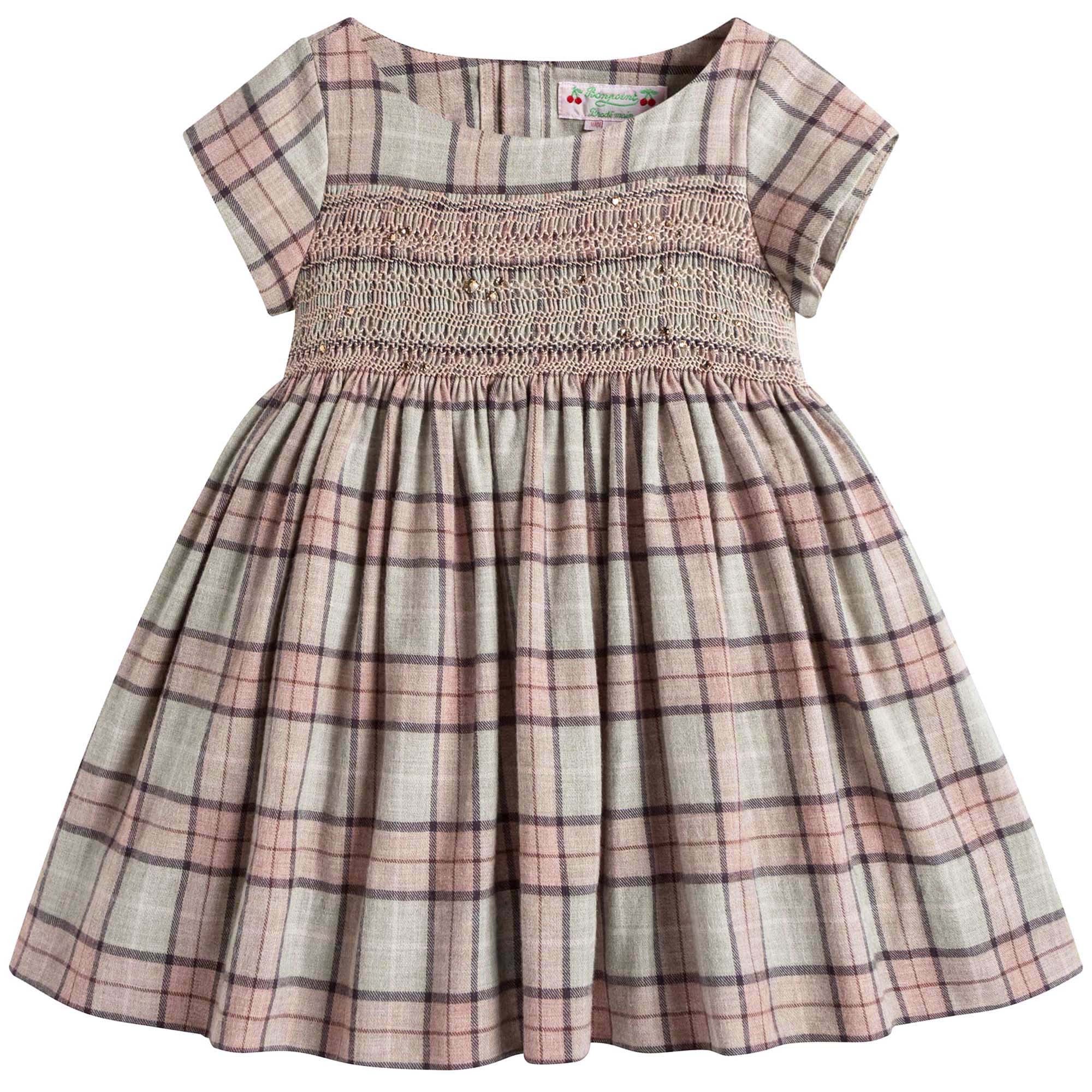 Girls Pink Checked Dress