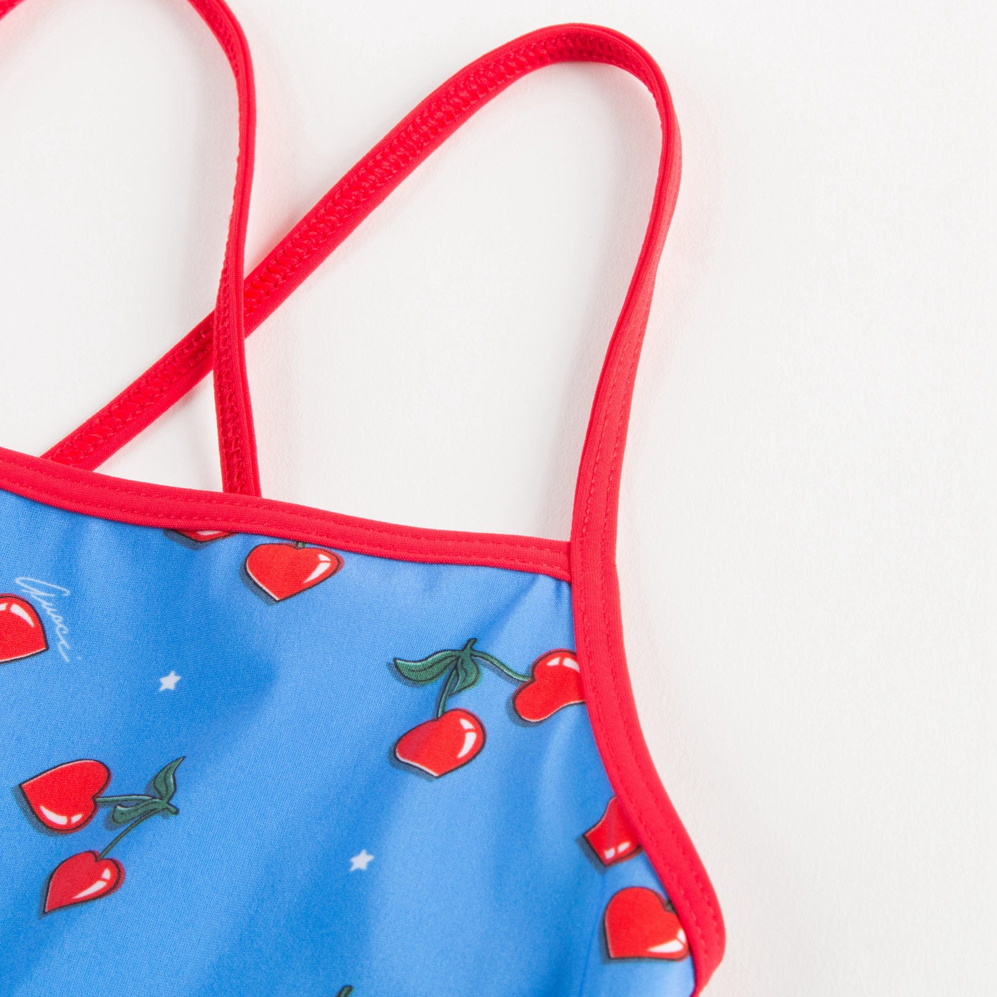 Girls Blue Heart Cherry Printed Swimsuit