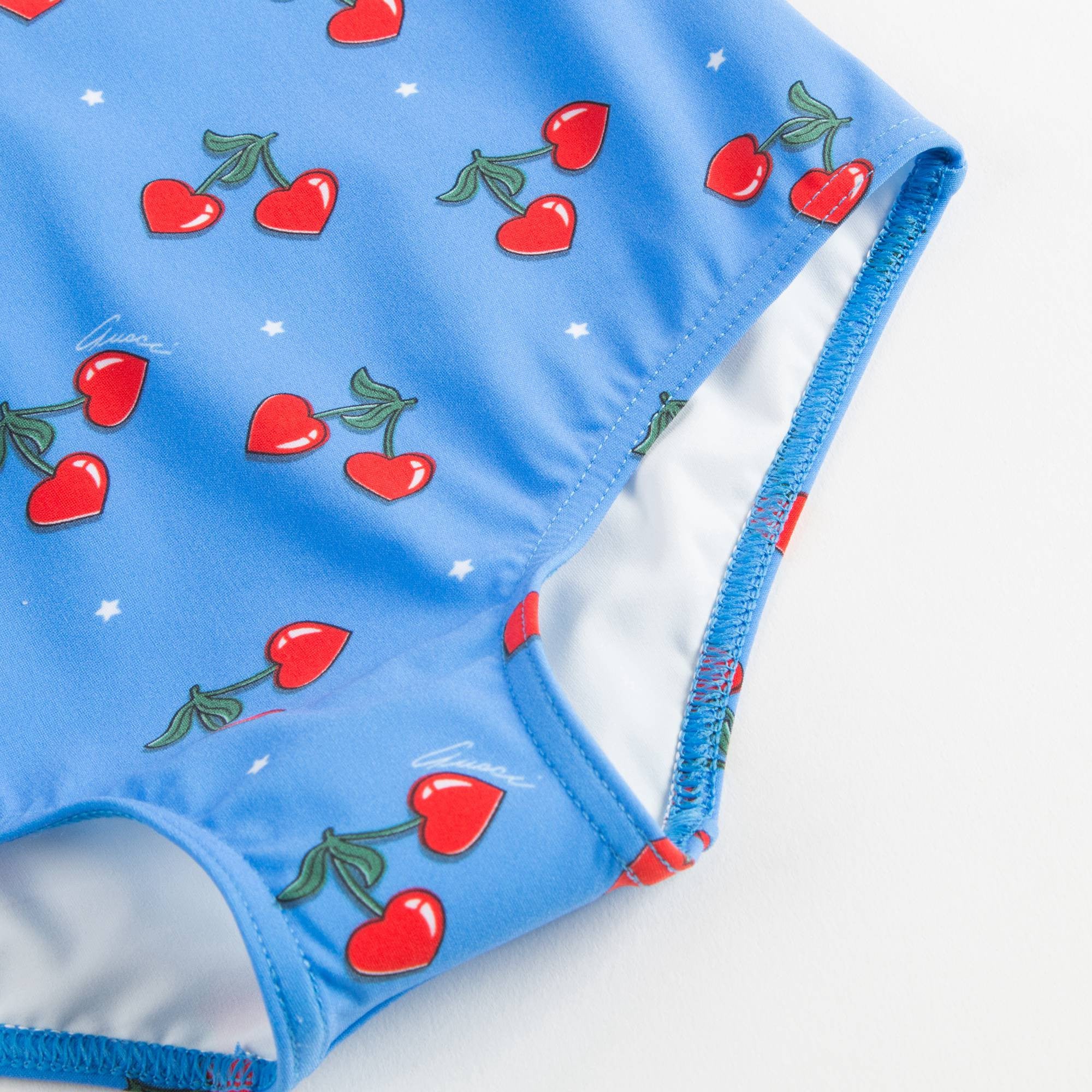 Girls Blue Heart Cherry Printed Swimsuit