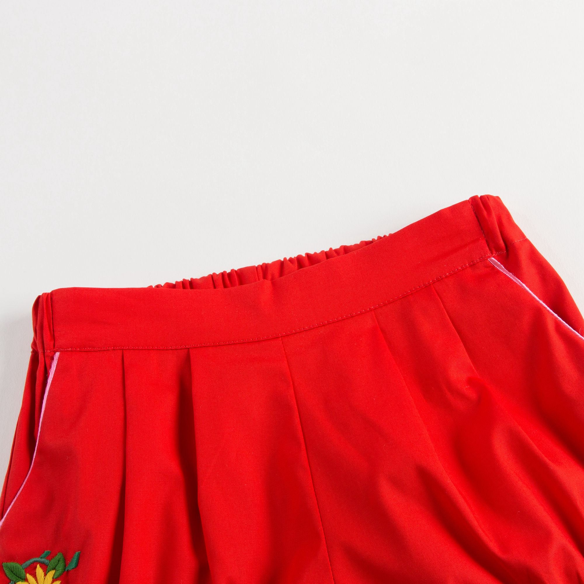 Baby Girls Red Cotton Embroidered Shorts