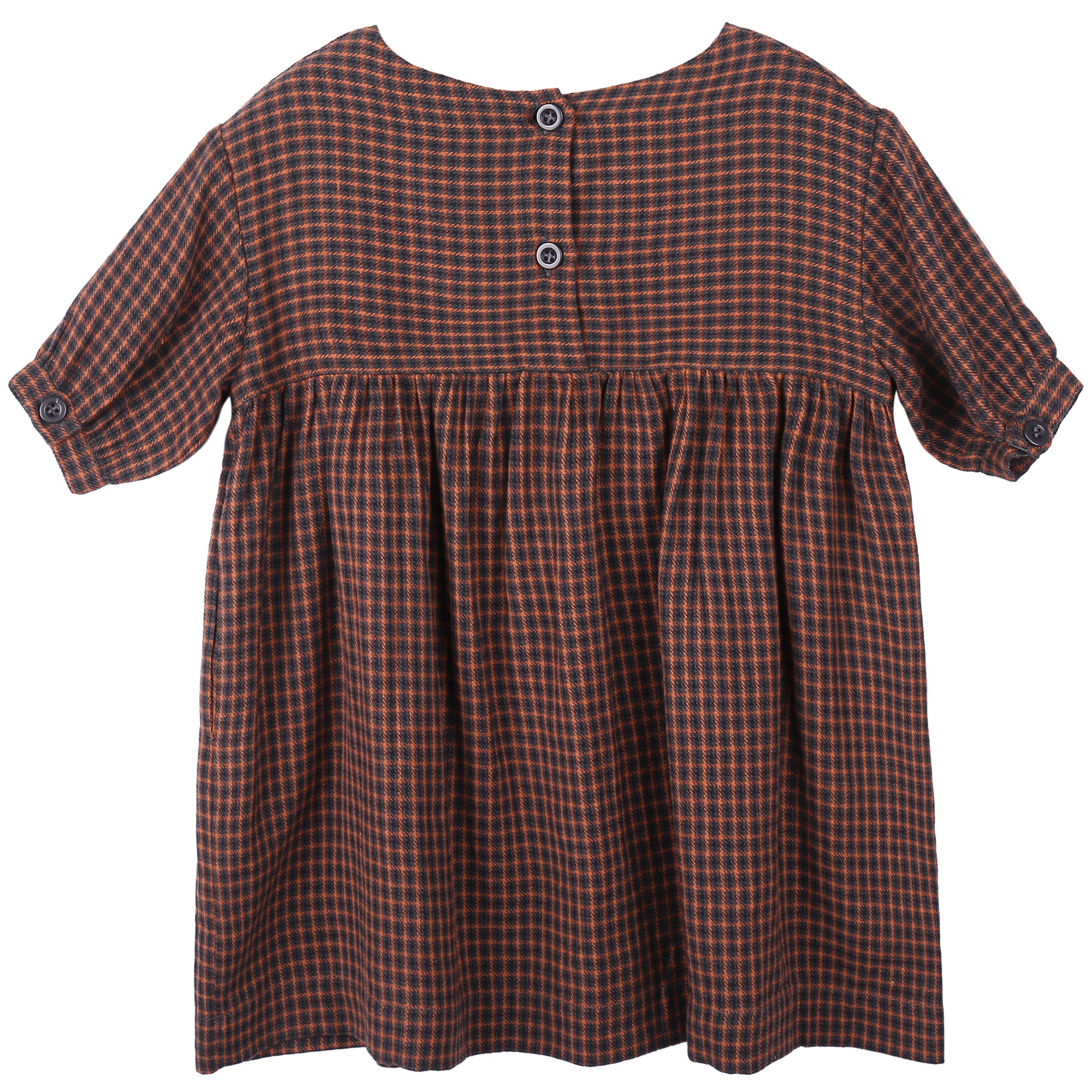 Baby Girls Orange Check Cotton Woven Dresses