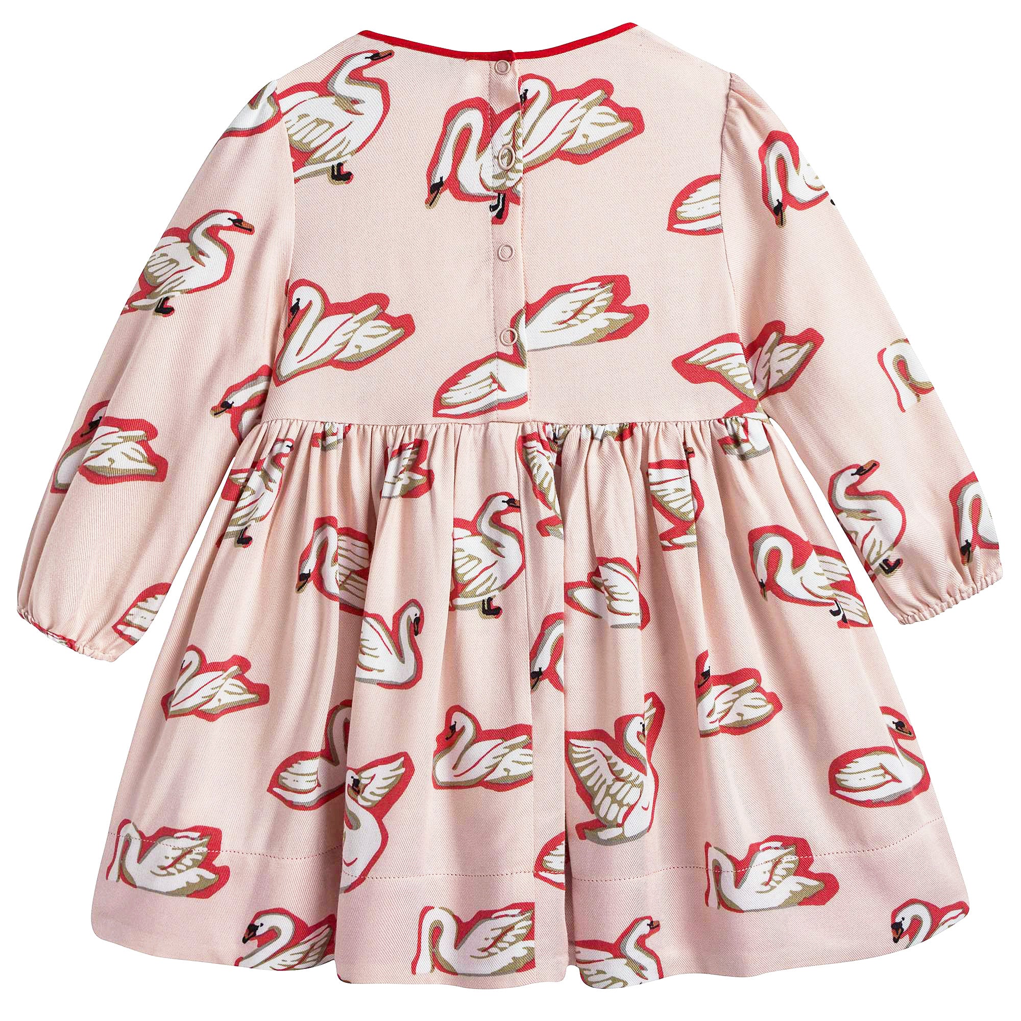 Baby Girls Pink Fleur Swan Printed Dress