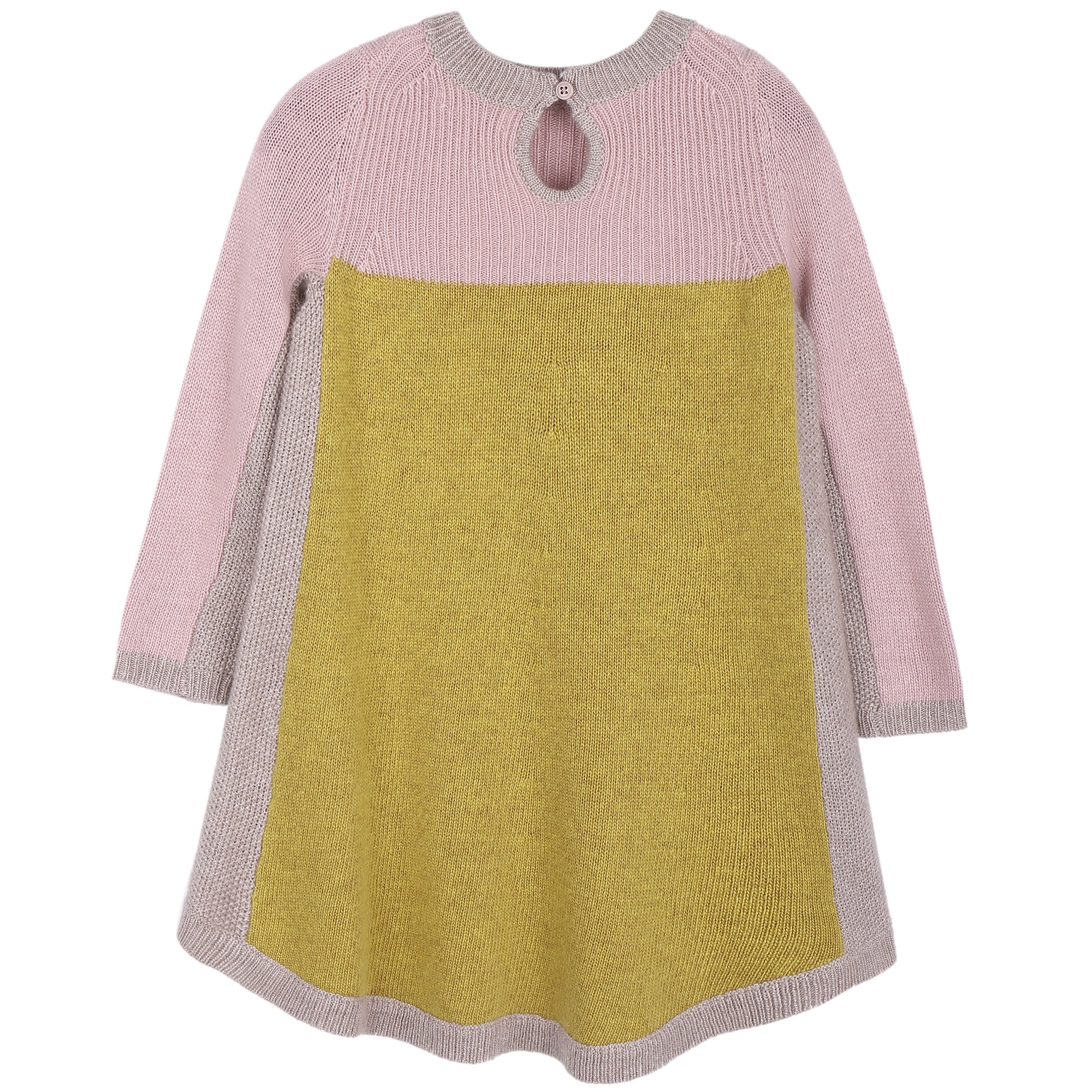 Girls Pink & Yellow Knitted Dress