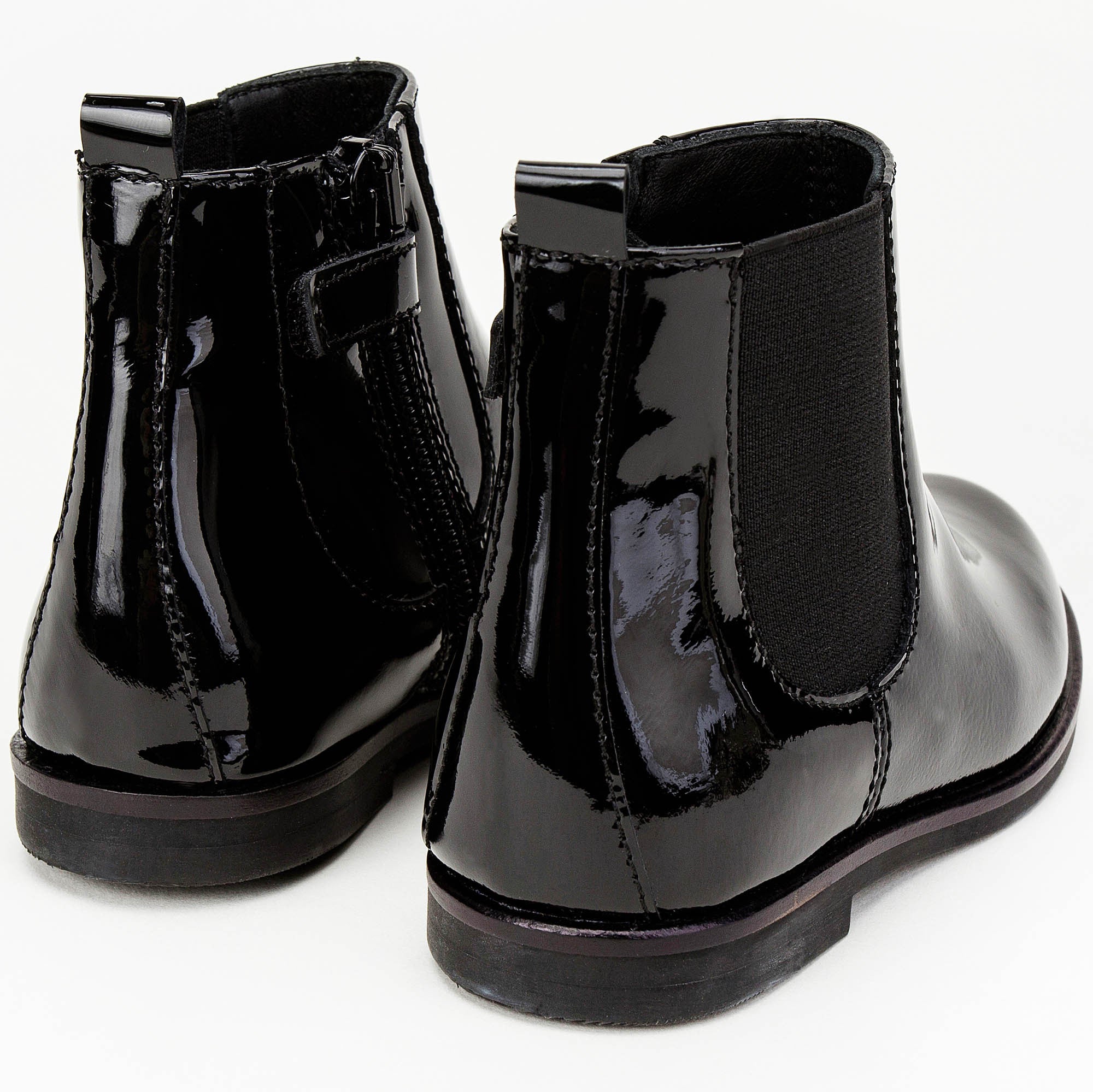 Girls Black Patent Leather Ankle Boots