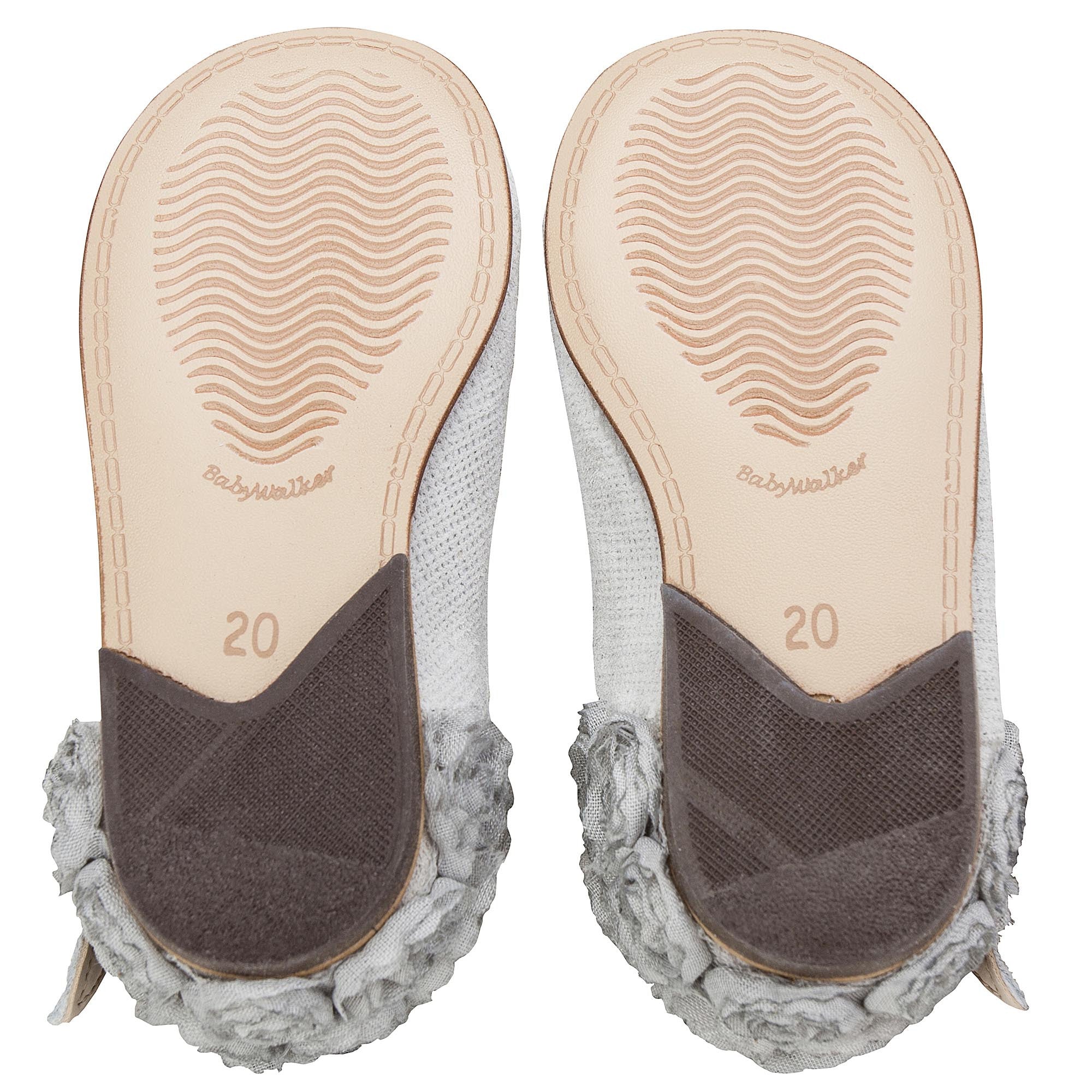 Girls Grey Chiffon Flowers Embellished Heel Leather Ballerinas