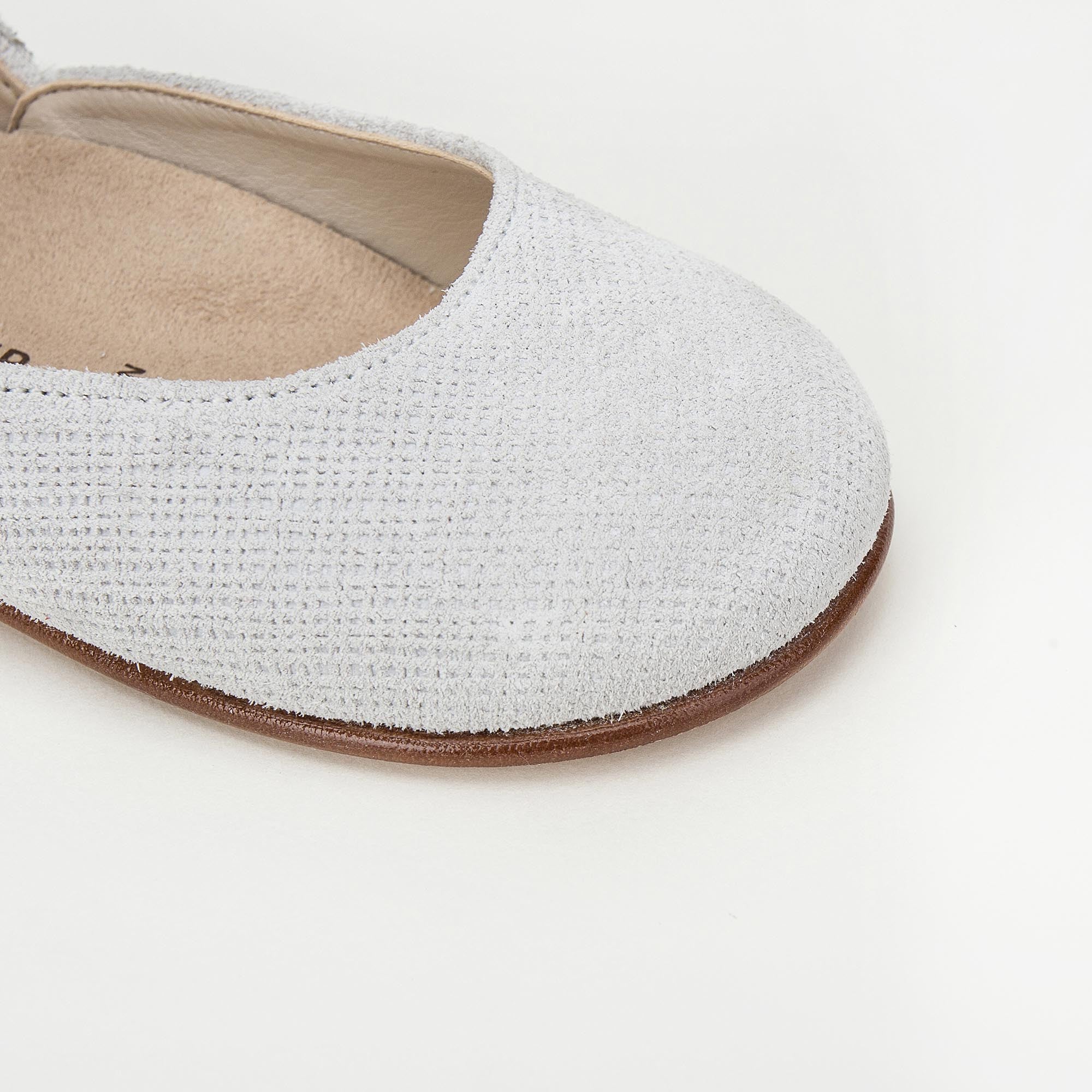 Girls Grey Chiffon Flowers Embellished Heel Leather Ballerinas