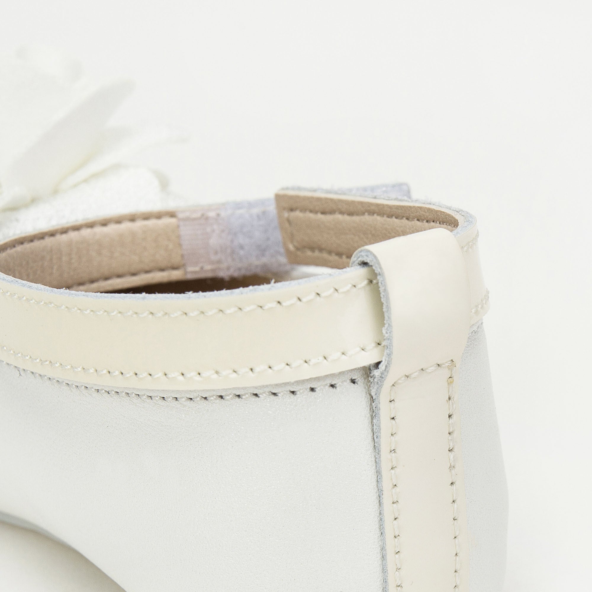 Girls Ivory Suede Ballerinas With Black Patch Camelia Flower Embellished