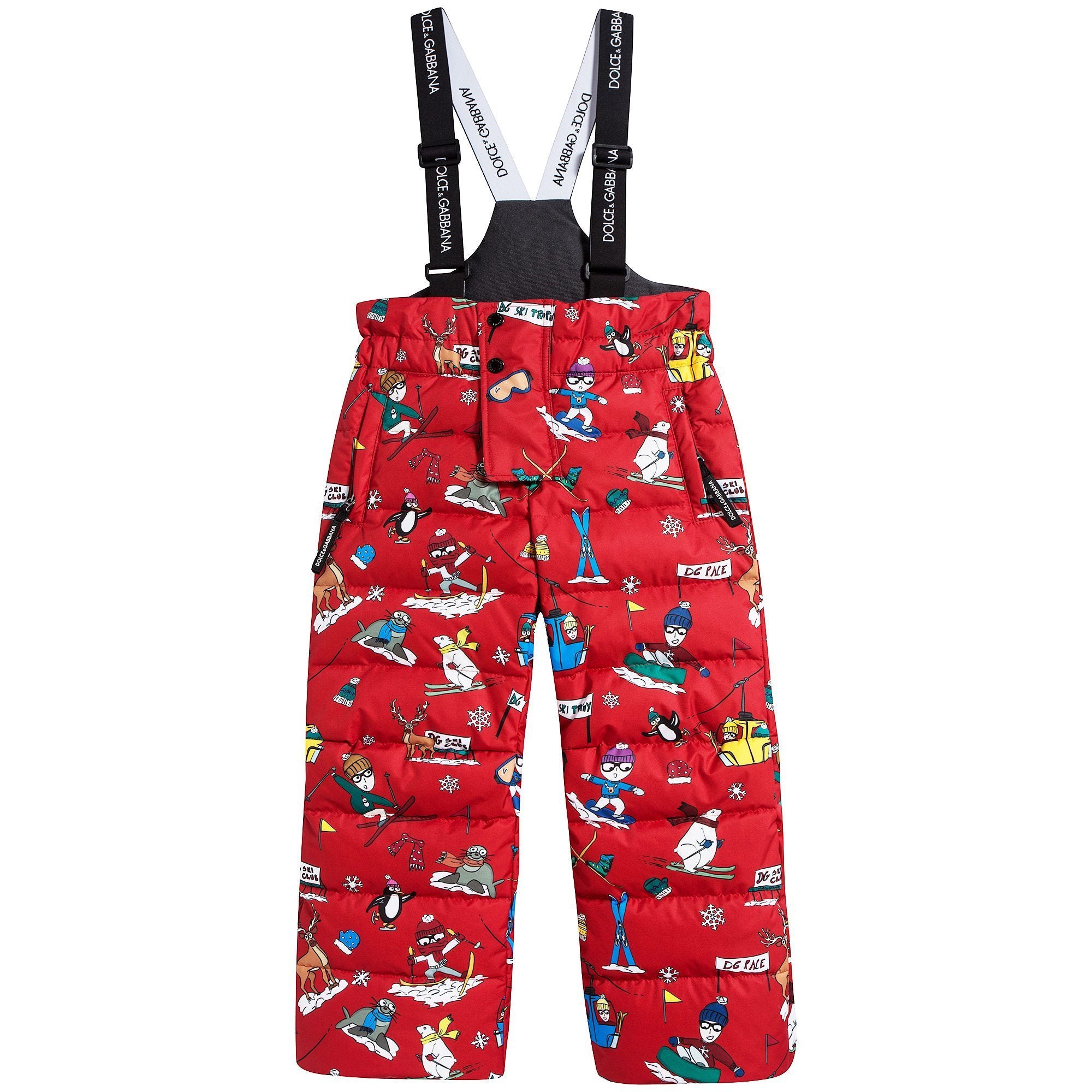 Girls Red Printed Ski Pants