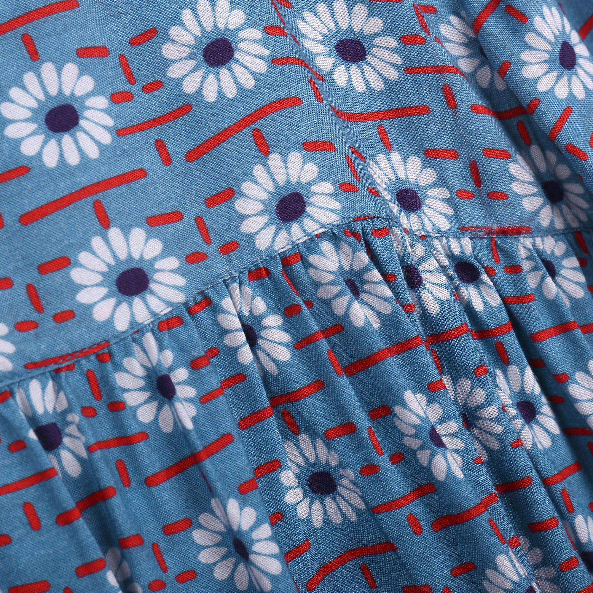Baby Girls Blue Daisy Printed Viscose Dresses