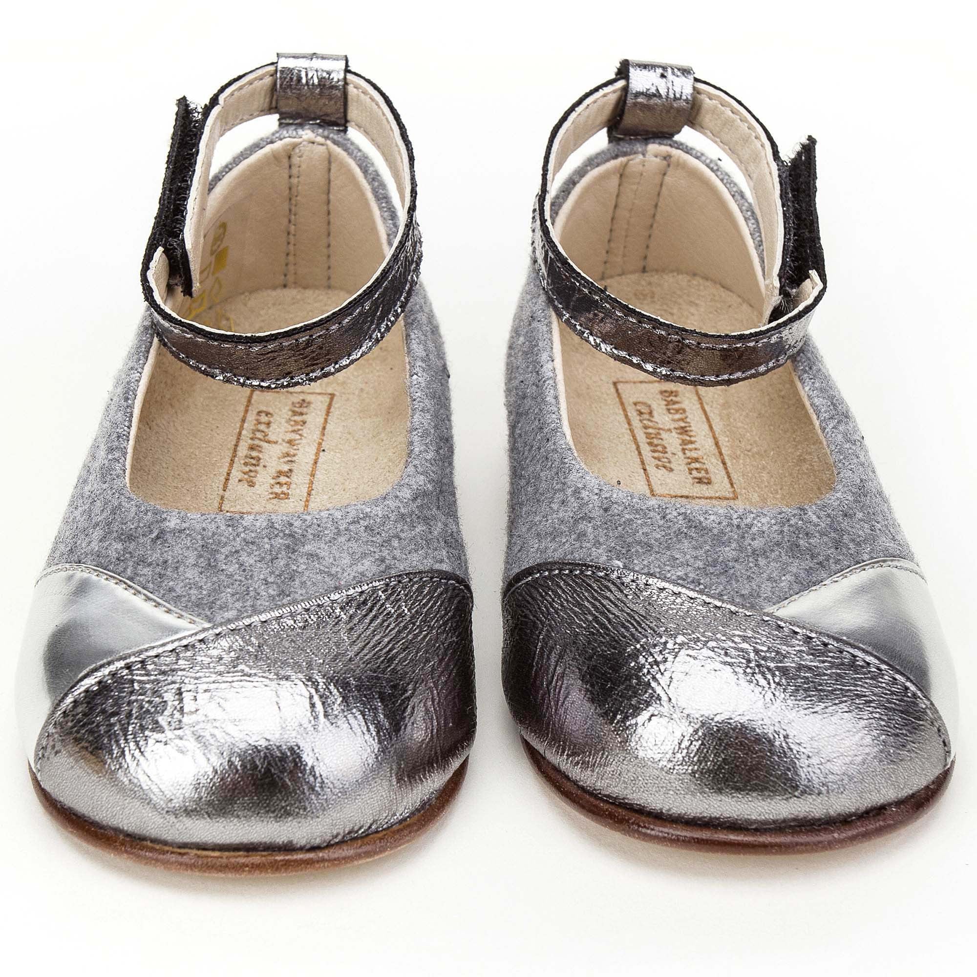 Girls Grey & Silver Suede Velcro Shoes