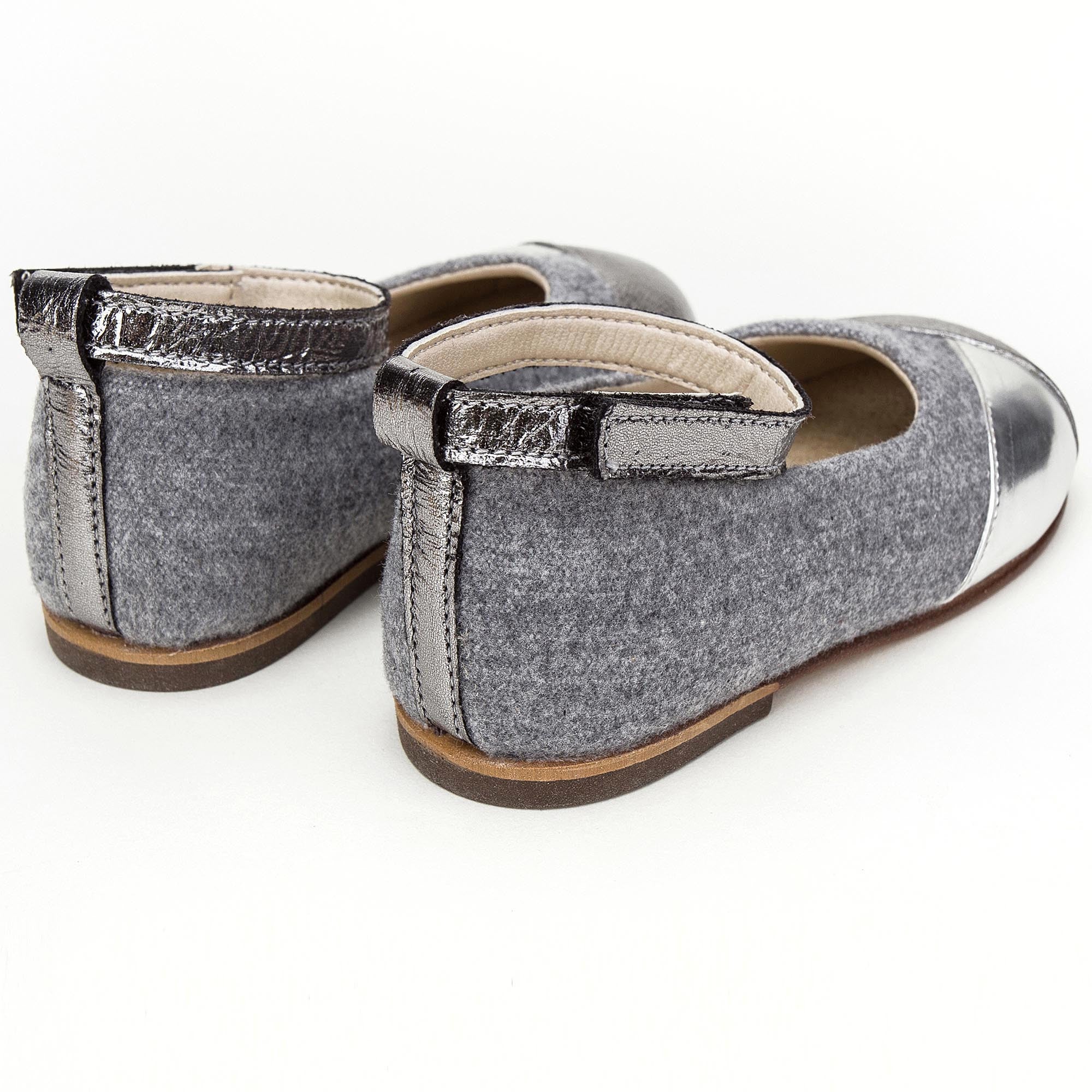 Girls Grey & Silver Suede Velcro Shoes