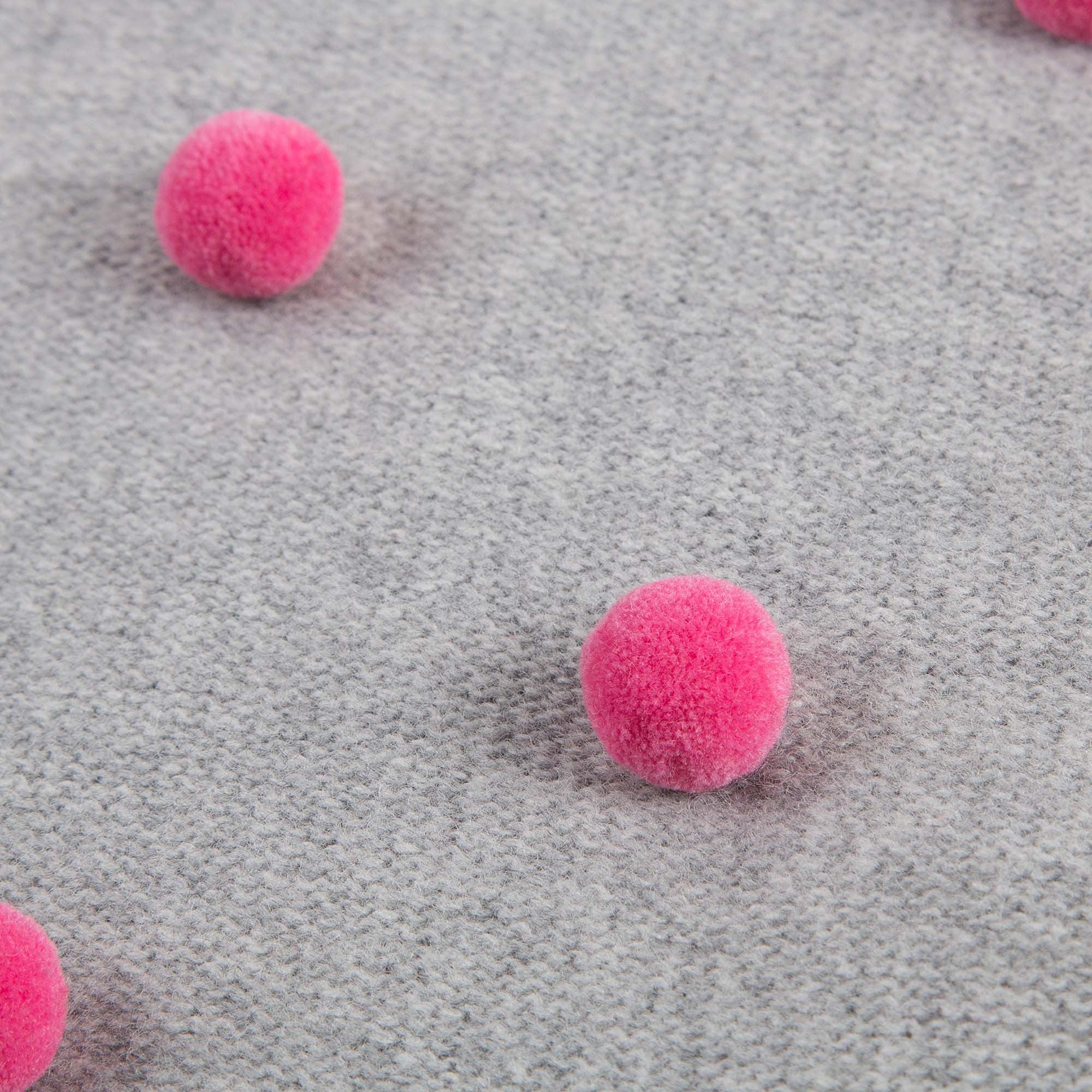 Baby Girls Grey Wool Knitted Dress With Pom-Pom Trims
